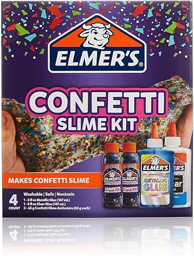 Miniatura 3 de Elmer’s - Kit de slime de confeti, los suministros de slime incluyen pegamento metálico, pegamento transparente, activador líquido y mágico de slime