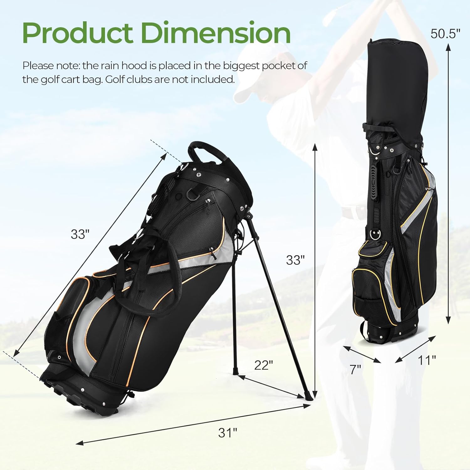 ULTIMATE 8-Way Golf Stand Bag, 4.5 LBS Lightweight Portable Golf Bag with Top Dividers, 7 Pockets, Cooler Bag, Rain Hood, Ergonomic Dual Strap System and Carry Handles for Men&Women