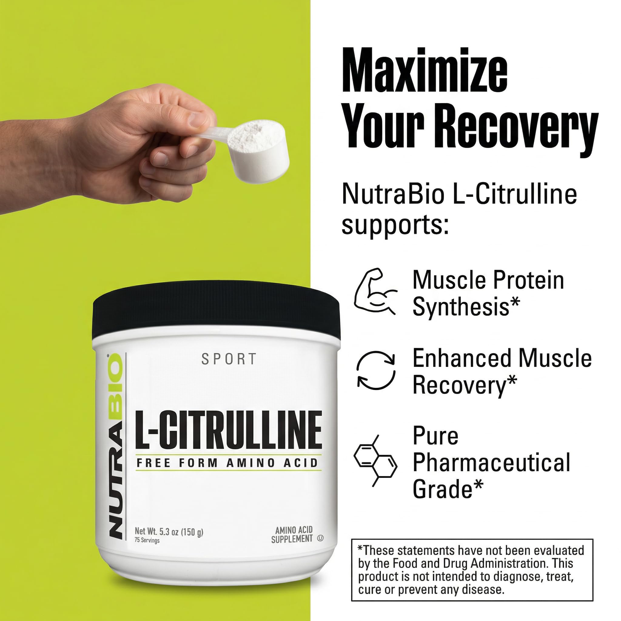 NutraBio L-Citrulline, Free Form Amino Acid, 5.3 oz (150 g) — Amazon image 5