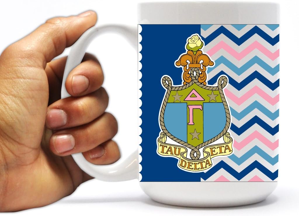 VictoryStore Ceramic Mugs - Delta Gamma, Chevron Stripes Coffee Mug, 15 ounces