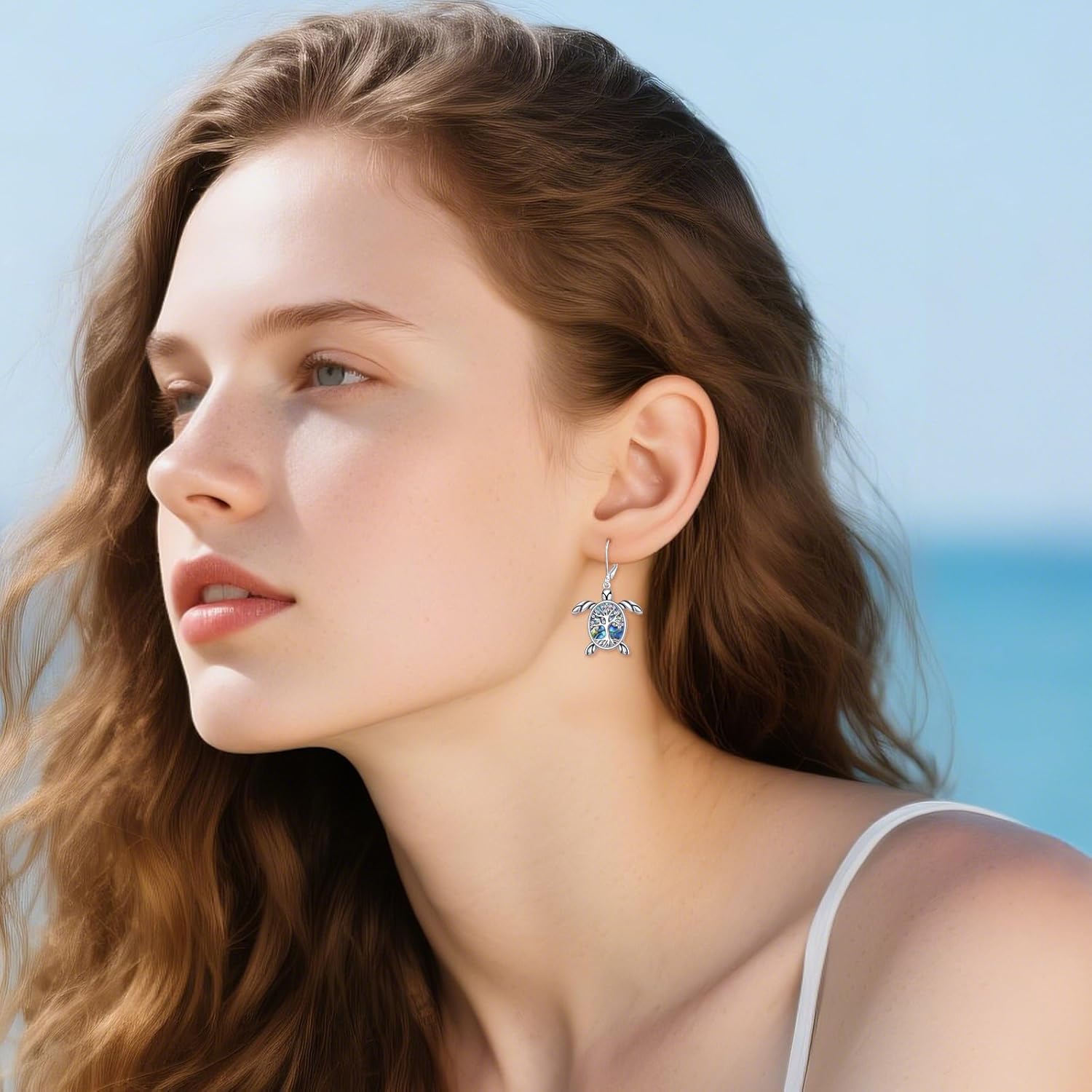 Sea Turtle Earrings Dangle S925 Sterling Silver Opal/Abalone/Moonstone Turtle Tree Of Life Earrings Jewelry Gifts For Women - Image 6