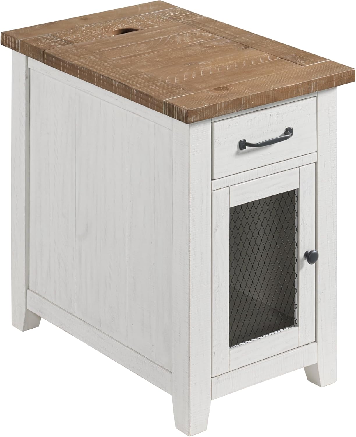 Martin Svensson Home Solid Wood White and Driftwood Rustic Chairside End Table with Power and Storage
