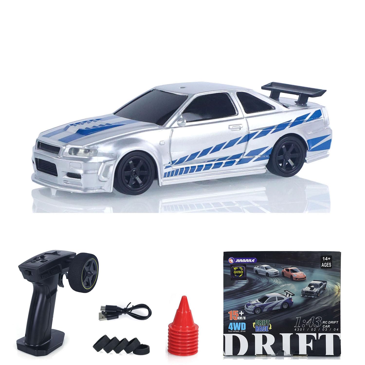 4304A 2,4 GHz 1/43 radiocomandato radiocomandato con trazione integrale, servomotore elettronico (ESC), illuminazione a batteria, giroscopio pronto per l'uso
