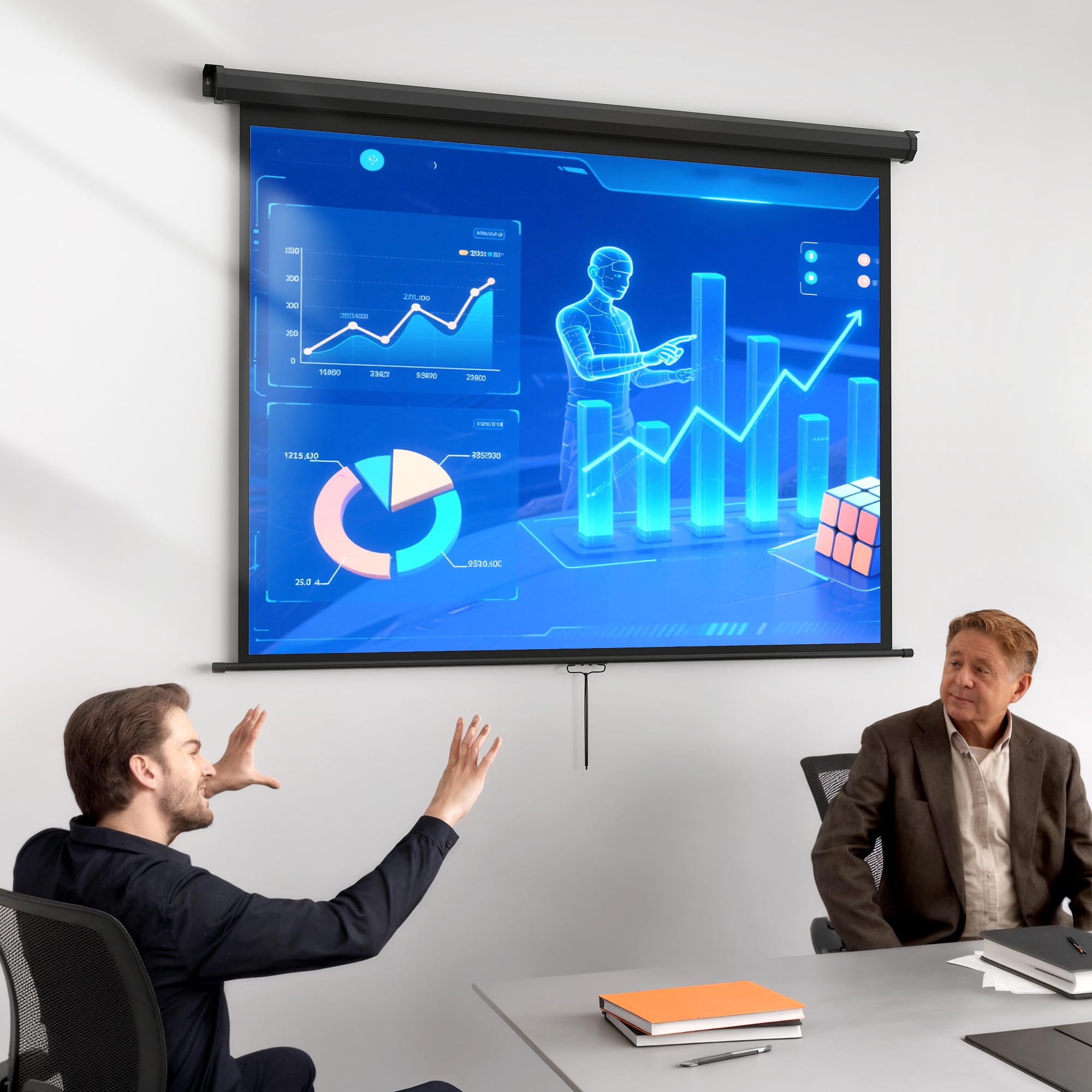HOMCOM Beamer Leinwand 171 x 128 cm 84 Zoll 4:3 HD 4K Projektionsleinwand Rollo-Leinwand für Heimkino Büro-Präsentationen