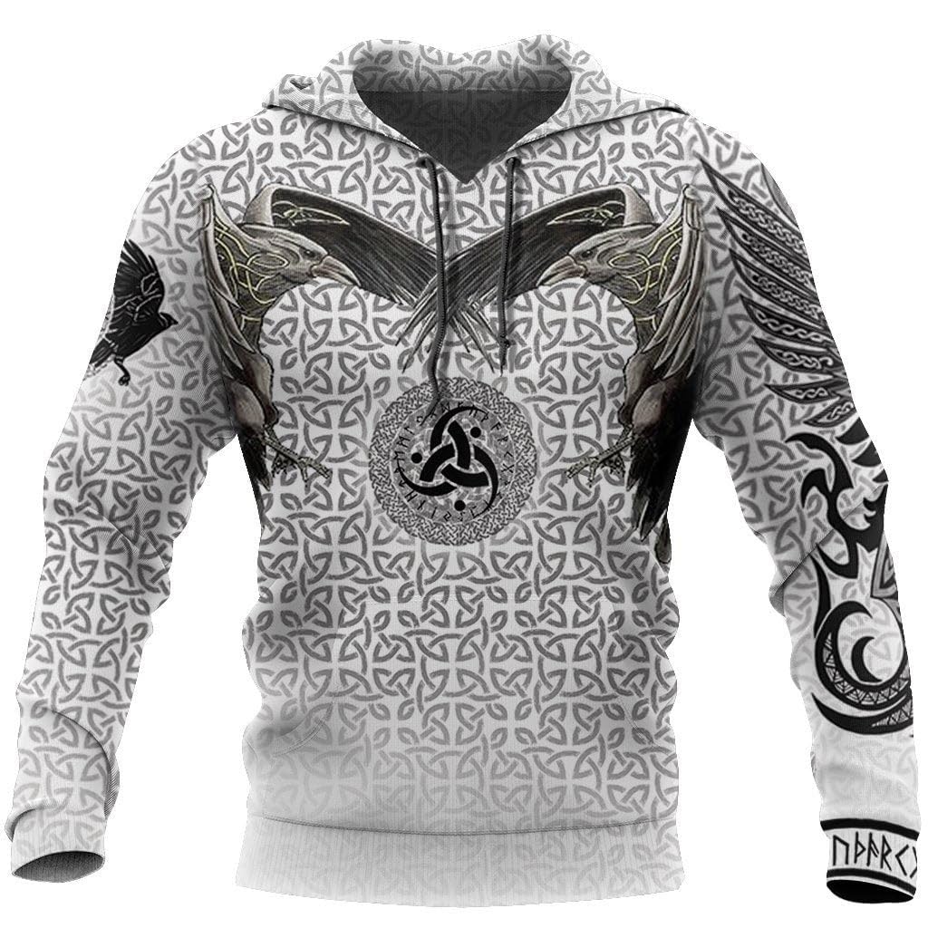 Sweat homme corbeau imprimé pour les soirées fraîches et les festivals de culture viking