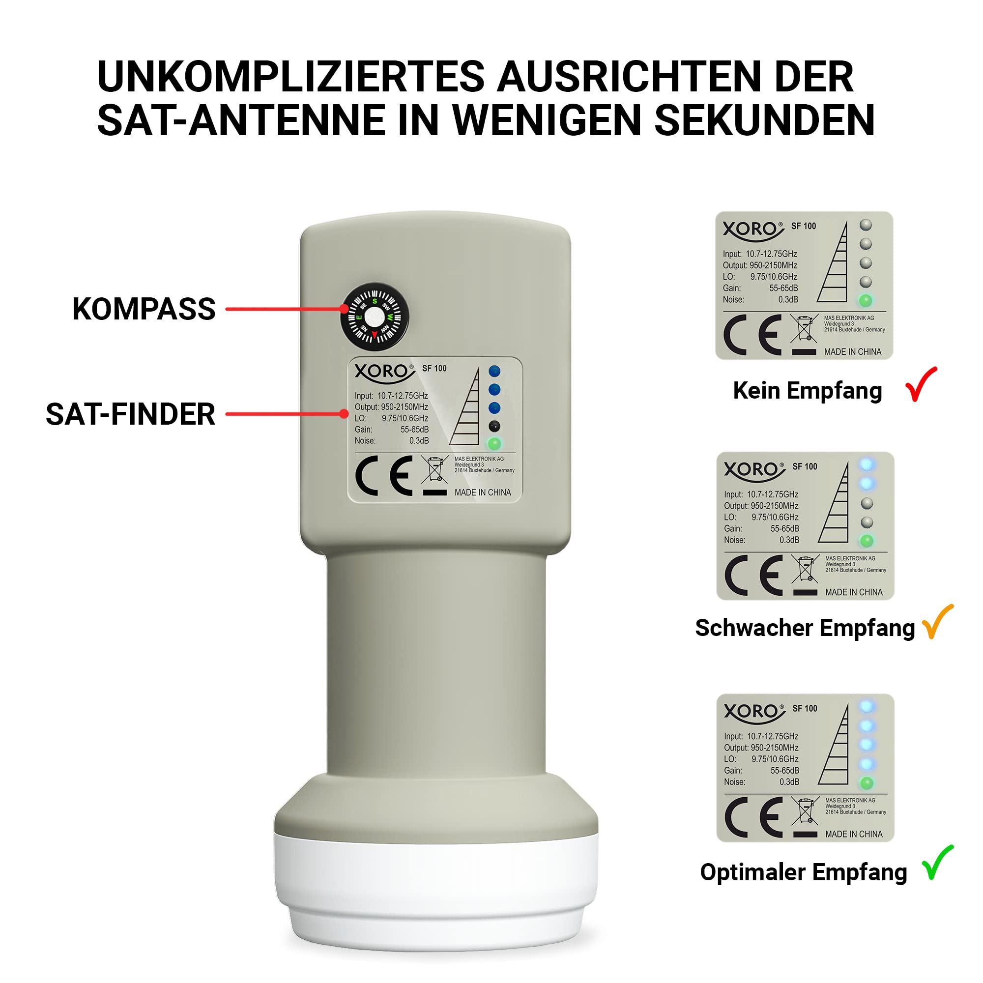 XORO MCA 38 HD Camping Satellitenantenne 38,5 cm Set mit LNB Satfinder