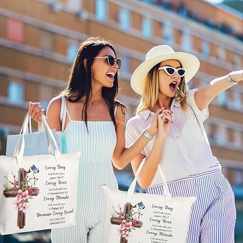 Miniatura 5 de Abbylike Bolsa de lona de girasol de regalo cristiano de 2 piezas con bolsa de maquillaje, versículo de la Biblia, bolsa religiosa para regalo de