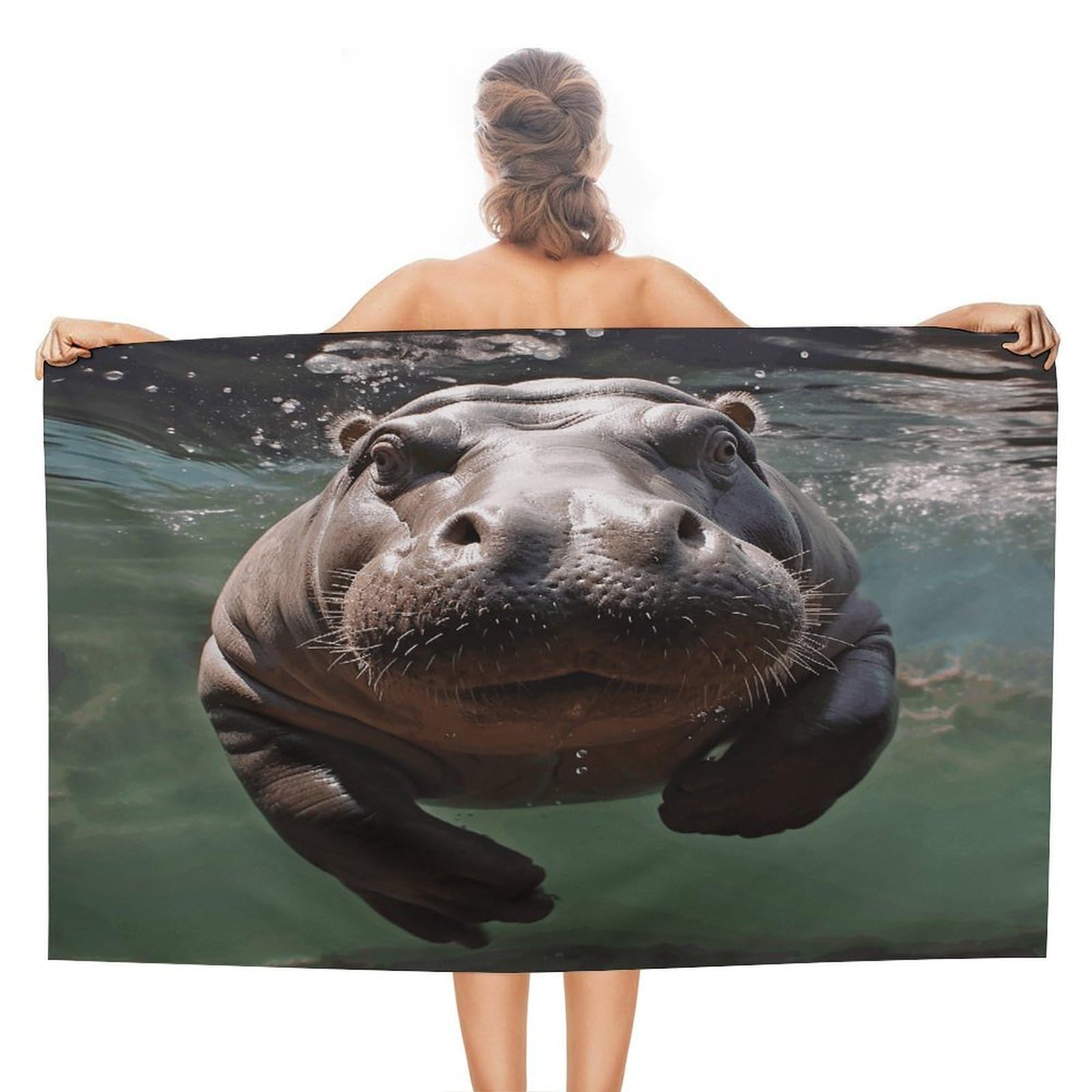 VstaDank Diving Hippo Beach Towels Super Absorbent Soft Lightweight Towel Large Stylish Swim Pool Towels Quick-Dry Oversize Bath Towel Travel Blankets for Adult Vacation&Gift