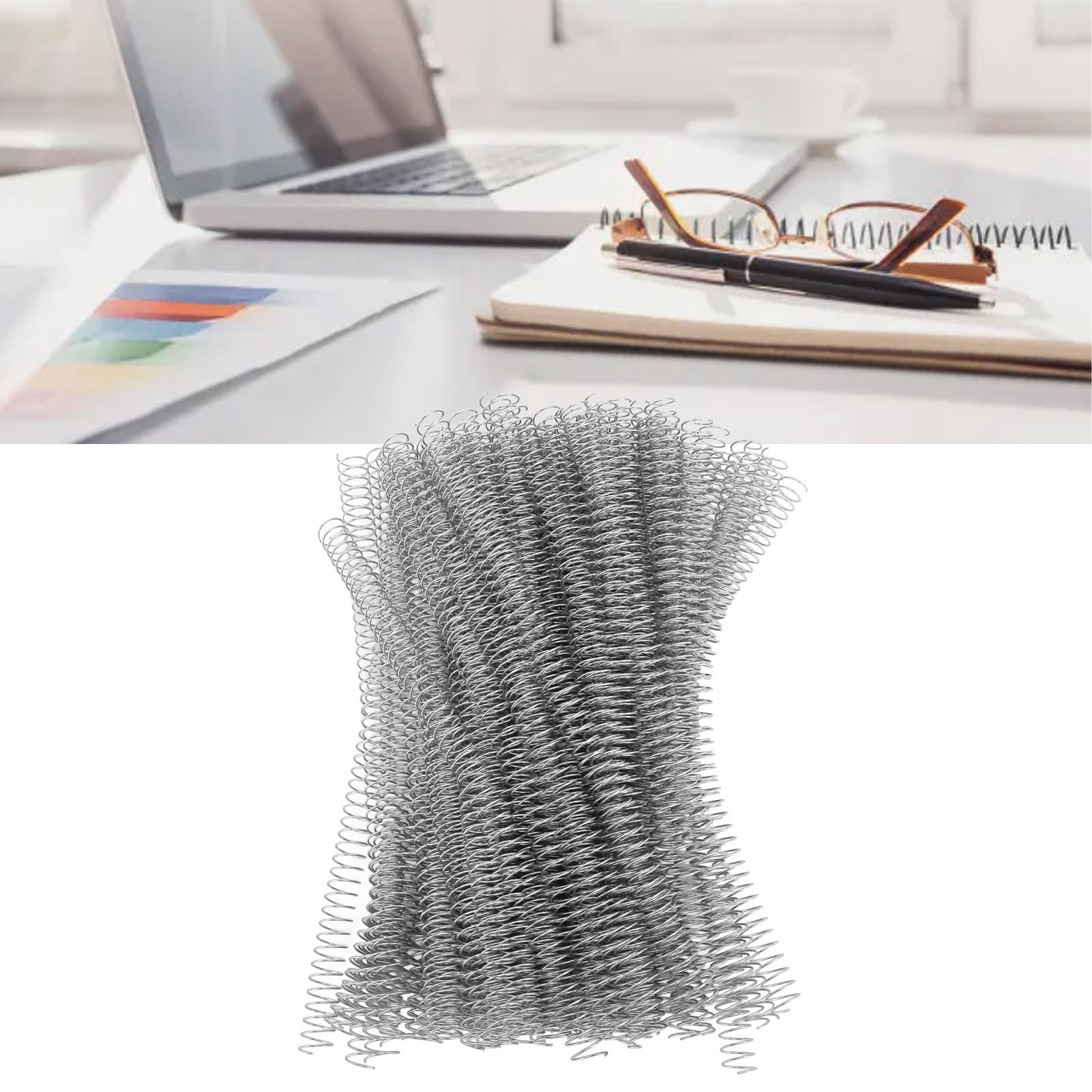 Bobines de Reliure en Spirale, Rapport 4:1, capacité de 100 Feuilles, épines de Reliure en Fil pour de Livres en Papier de Bureau A4, 115 Pièces (SILVER)