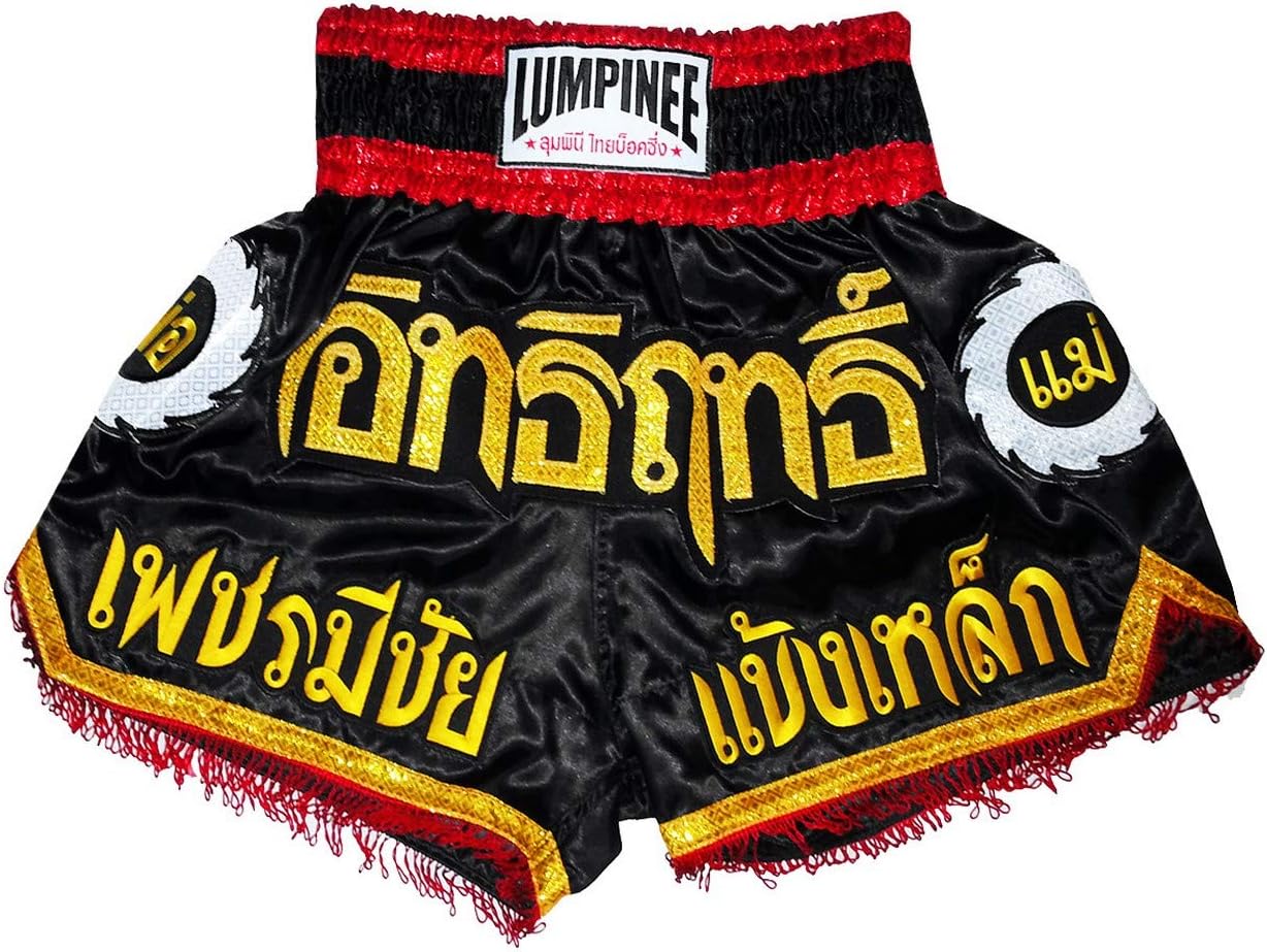 Lumpinee Super Power Series Black-Red Color Muay Thai Kick Boxing Shorts/LUM-017