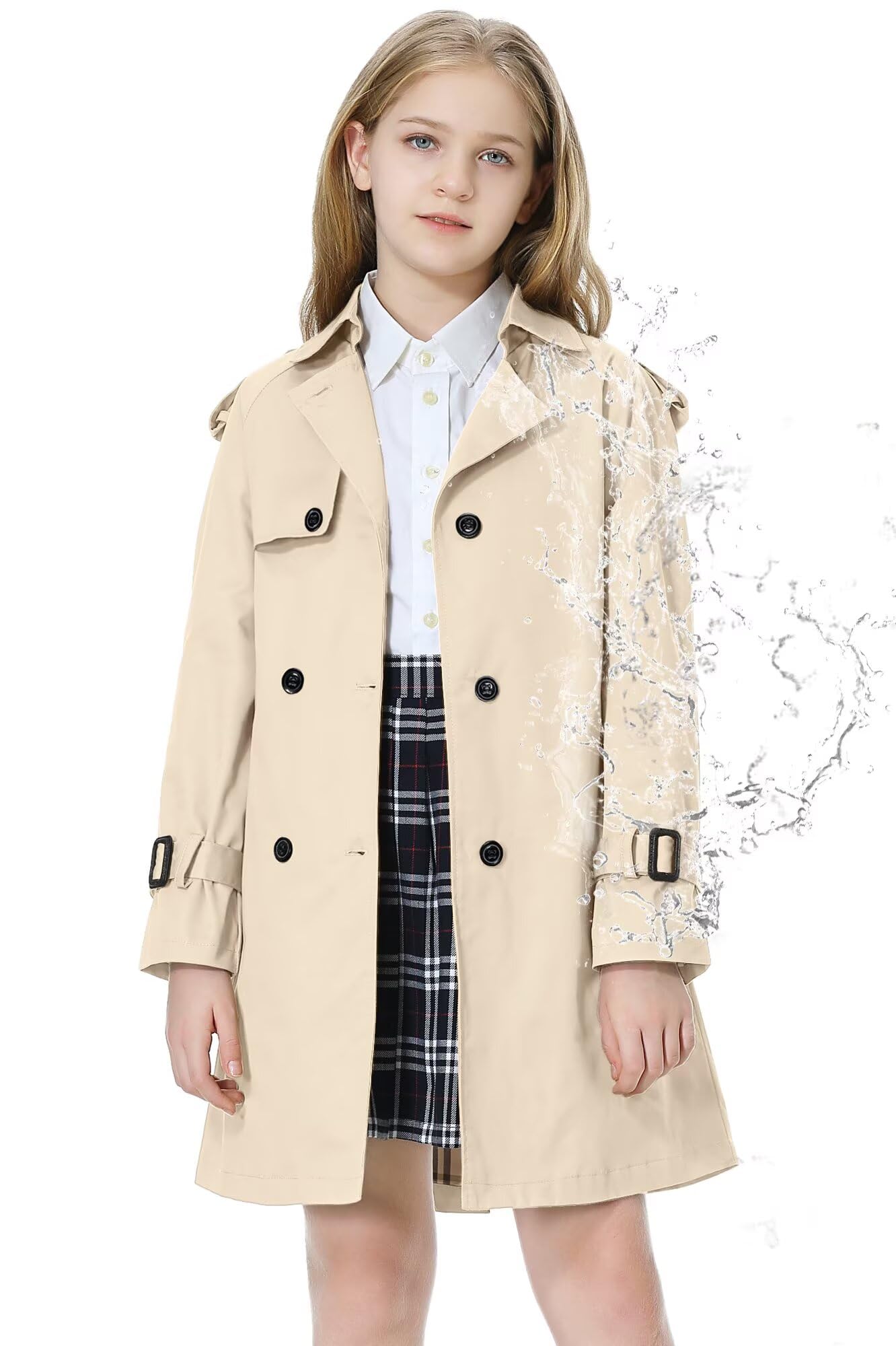Betusline Girls Trench Coat Double Breasted Outerwear Raincoat