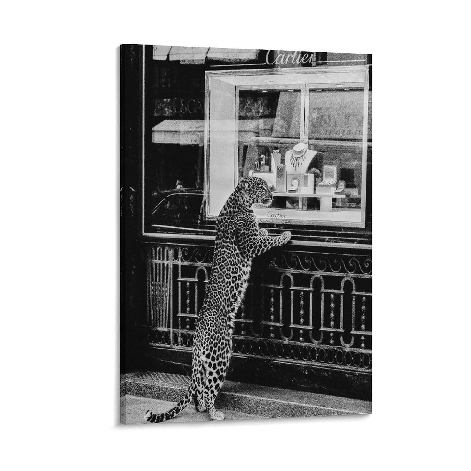 QZFNCOYU Leopard in A Jewellery Shop Black And White Vintage Art Poster Canvas Poster Wall Art Decor Print Picture Paintings for Living Room Bedroom Decoration 20x30inch(50x75cm)