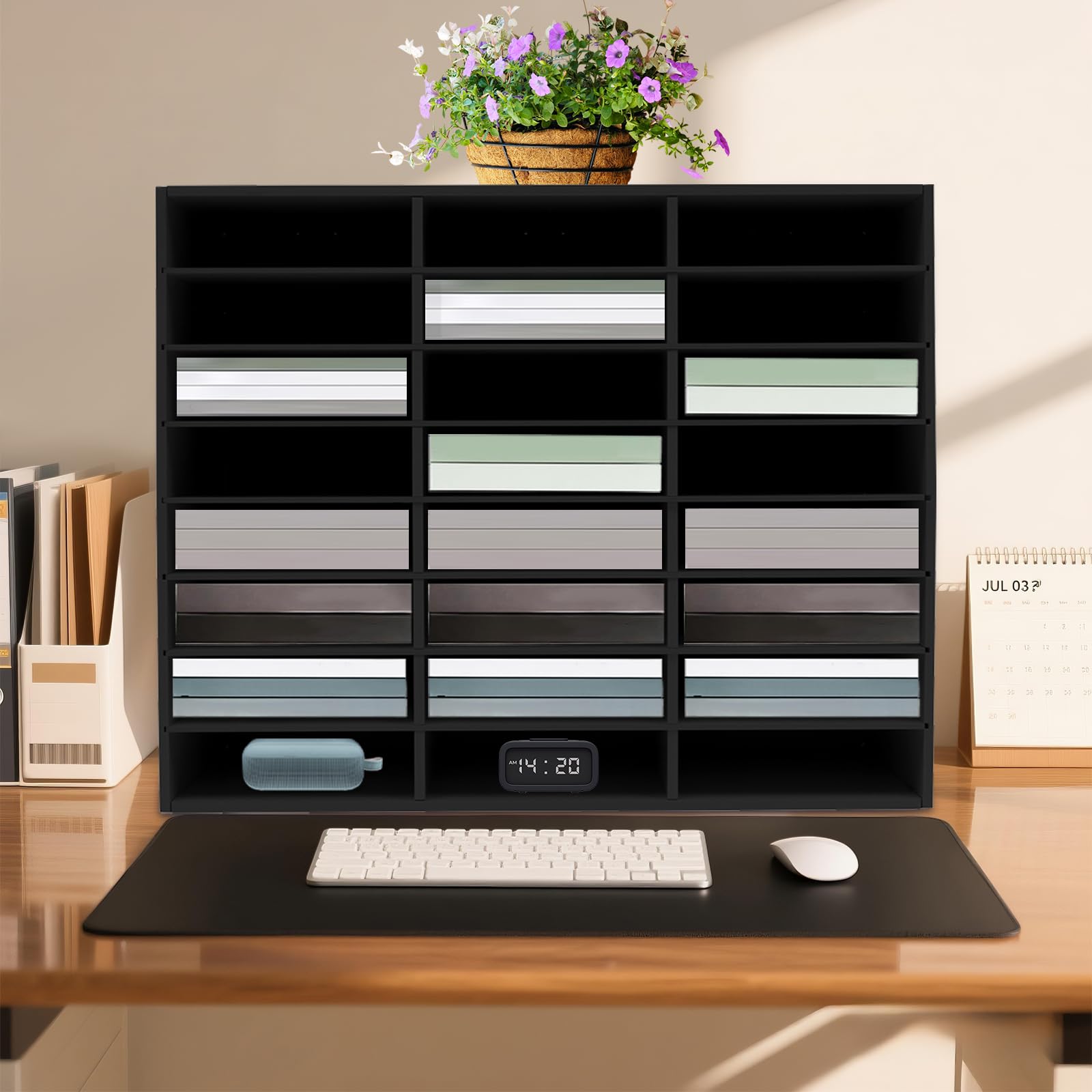 Portadocumenti da scrivania con divisorio rimovibile, 24 scomparti, ideale per ufficio, casa, ufficio, ufficio, ufficio, 73,7 x 30,2 x 59,6 cm, nero