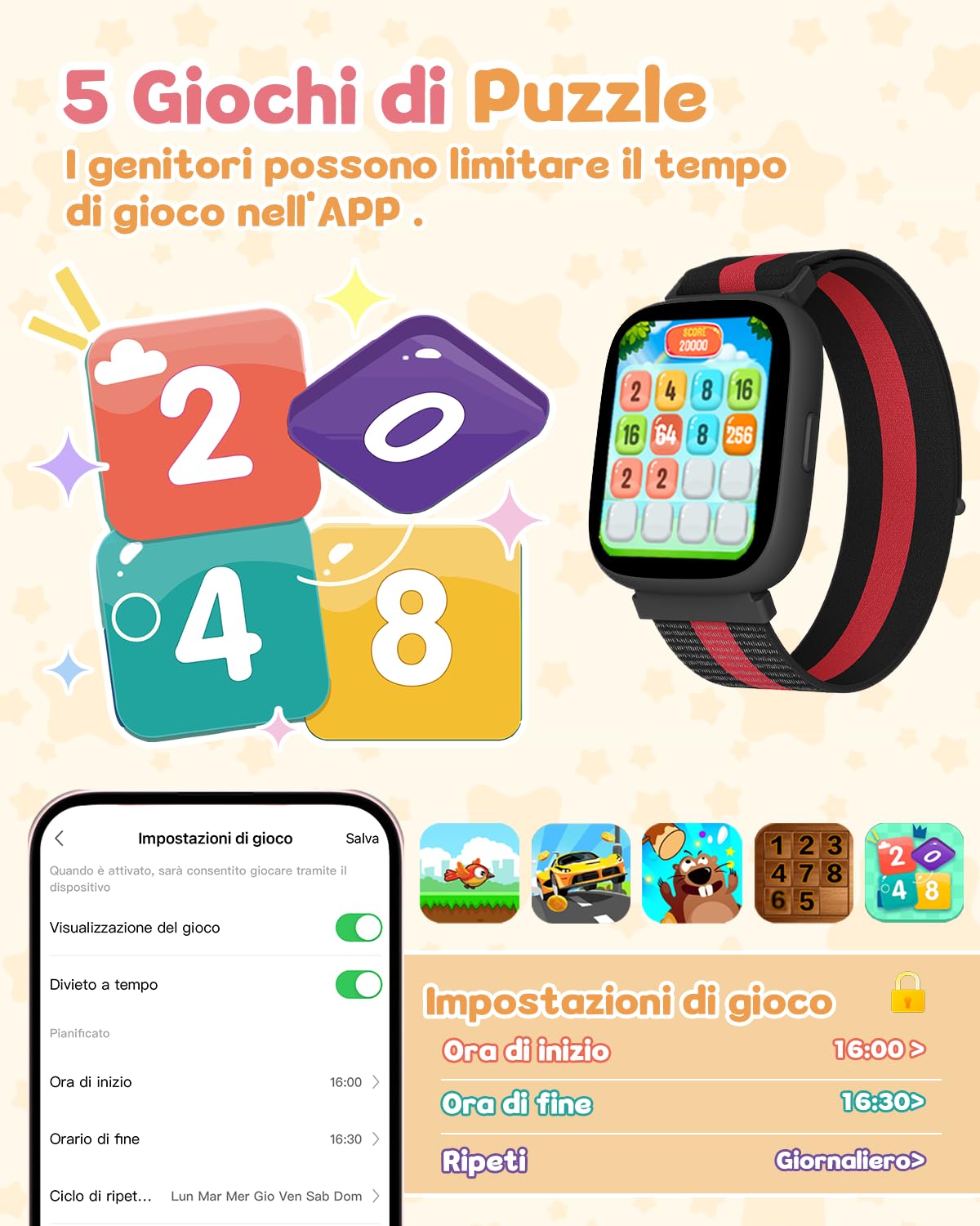 Smartwatch Bambini e Bambina Ado 5-16 Senza APP Necessaria, 1,83" Orologio Smartwatch Bambini con Contapassi, Frequenza Cardiaca, Resistente all'Acqua IP68, Monitor del Sonno, Giochi Puzzle