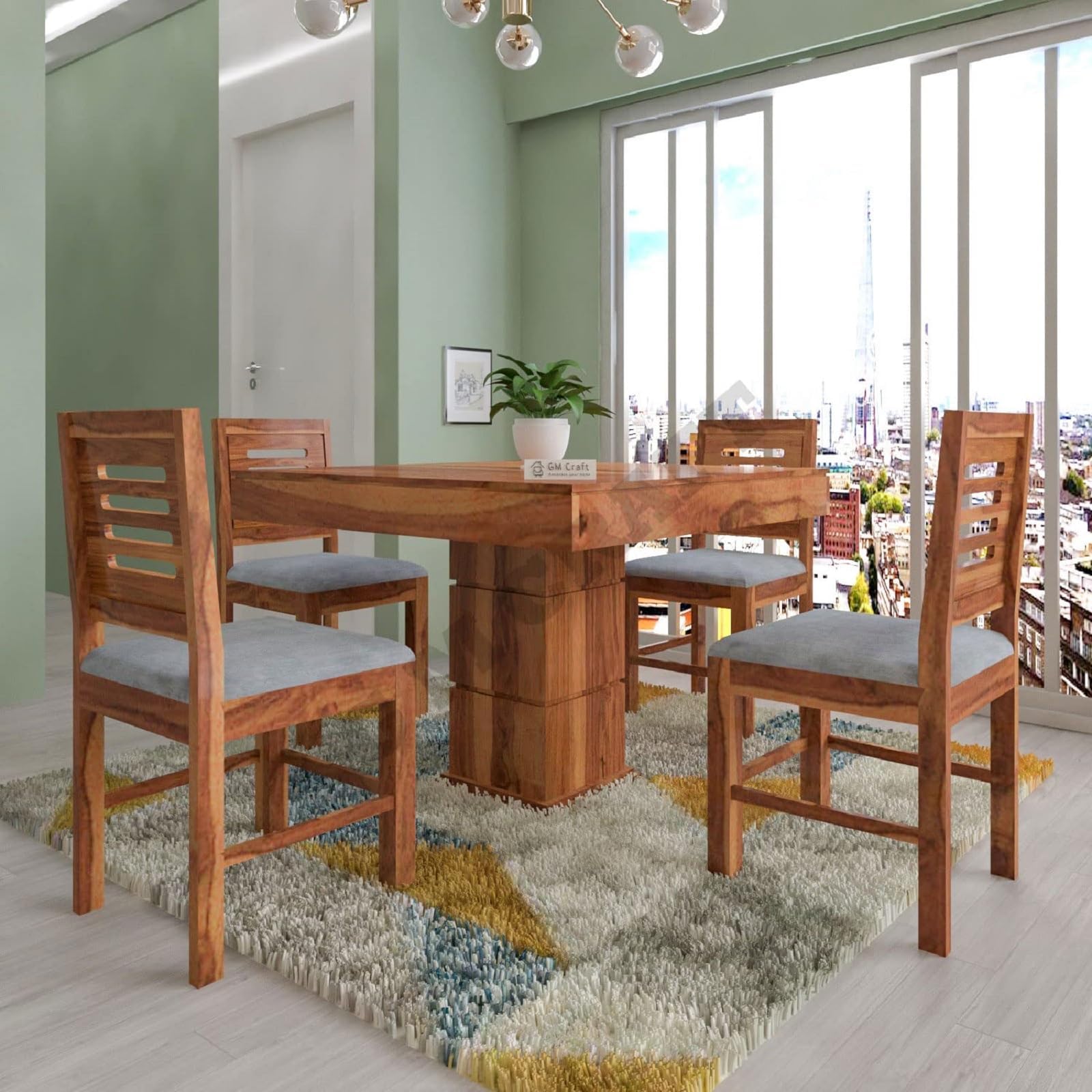 Nangli SNG Assam Teak and Plywood Dining Table Set Wooden (Design 2