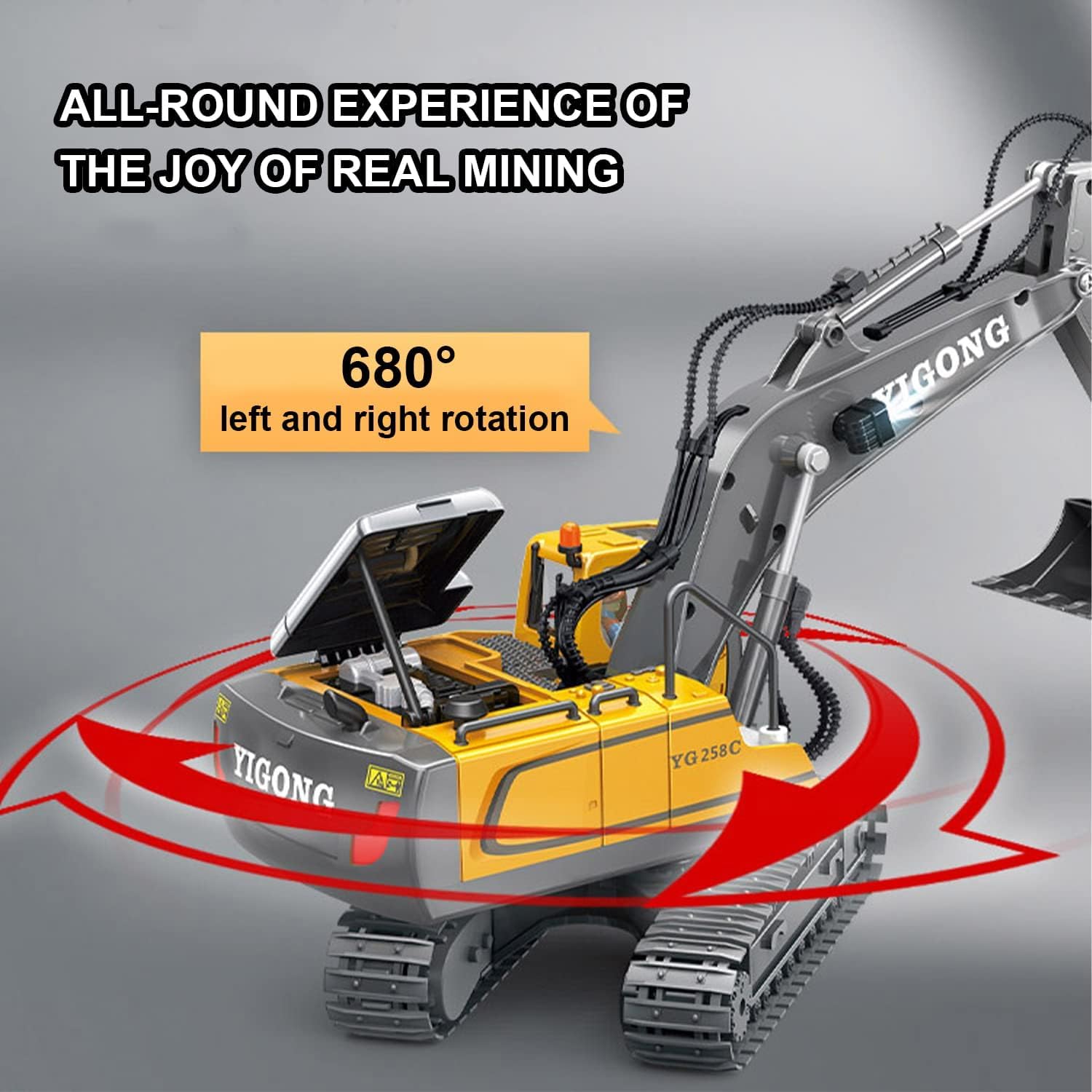 Babelly Remote Control Excavator Toys for Boys,11 Channel 1/20 Rc Digger Construction Toys Crane,Simulated Smoke,Sound,Lighting,Metal Digging Head,Rc Truck Gifts for Boys(11 Channel Excavator) 2