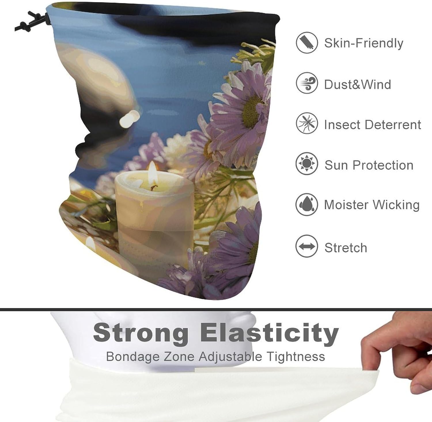 Massage Stones with Daisy Neck Gaiter Half Ski Mask Unique Warm Face Cover Breathable Stretch Neck Gaiter Skiing Accessories image 3