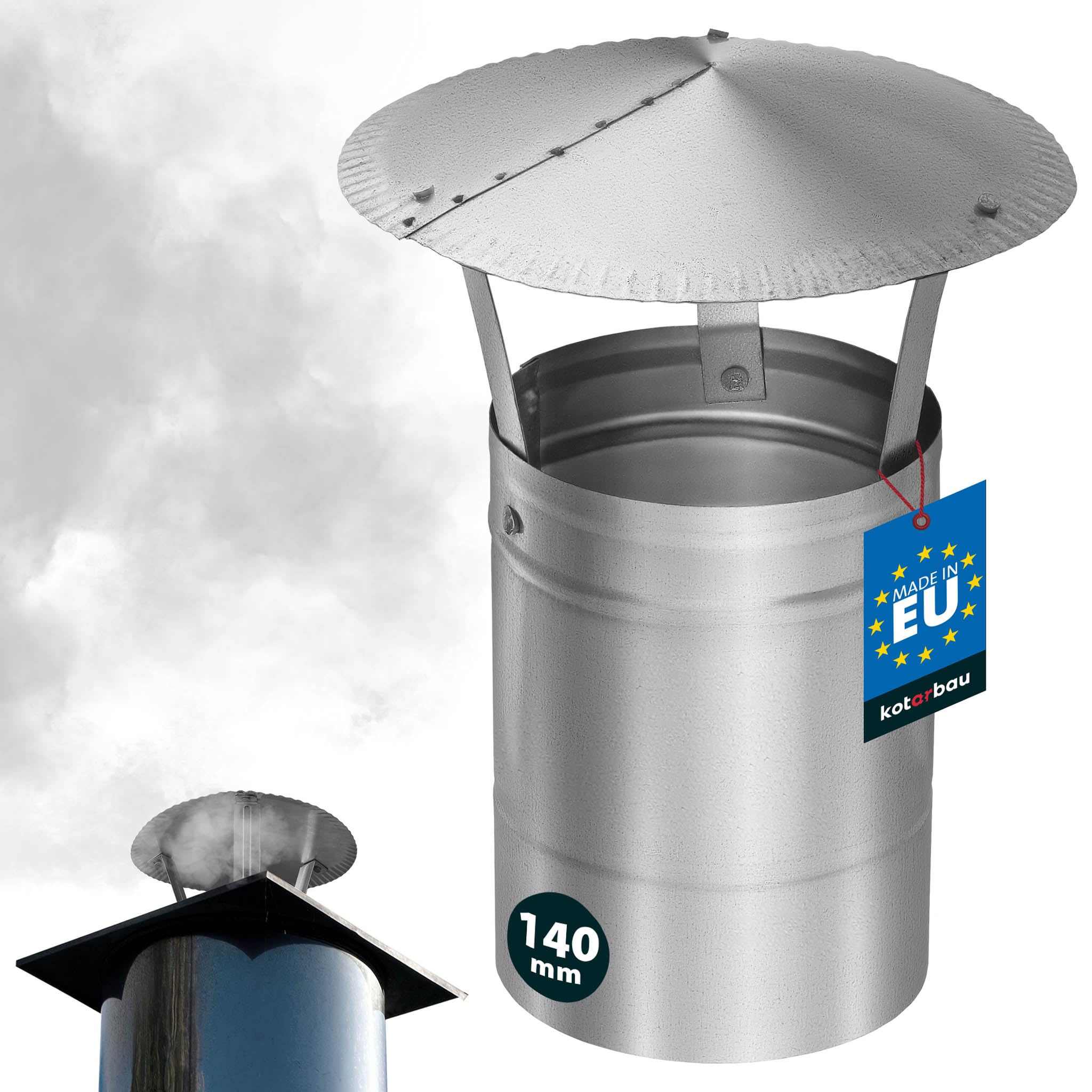 KOTARBAU® Chimney Cap - Stainless Steel - ø 140 mm (5.51 in) - INOX - Chimney Cover - Flue Cowl - Flue Rain Cap - Rustproof - Modern Design