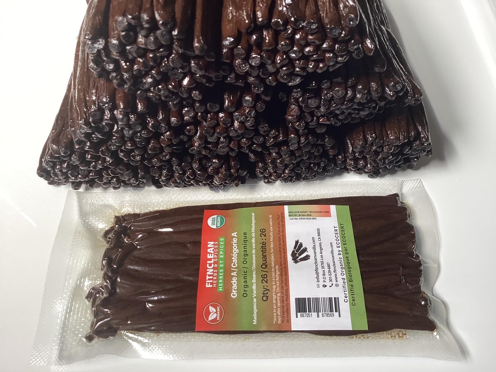 26 Organic Madagascar Vanilla Beans Grade A. Certified USDA Organic. Fresh by FITNCLEAN VANILLA for Extract, Cooking, Brewing, Baking. Bulk Bourbon NON-GMO Whole Gourmet Pods