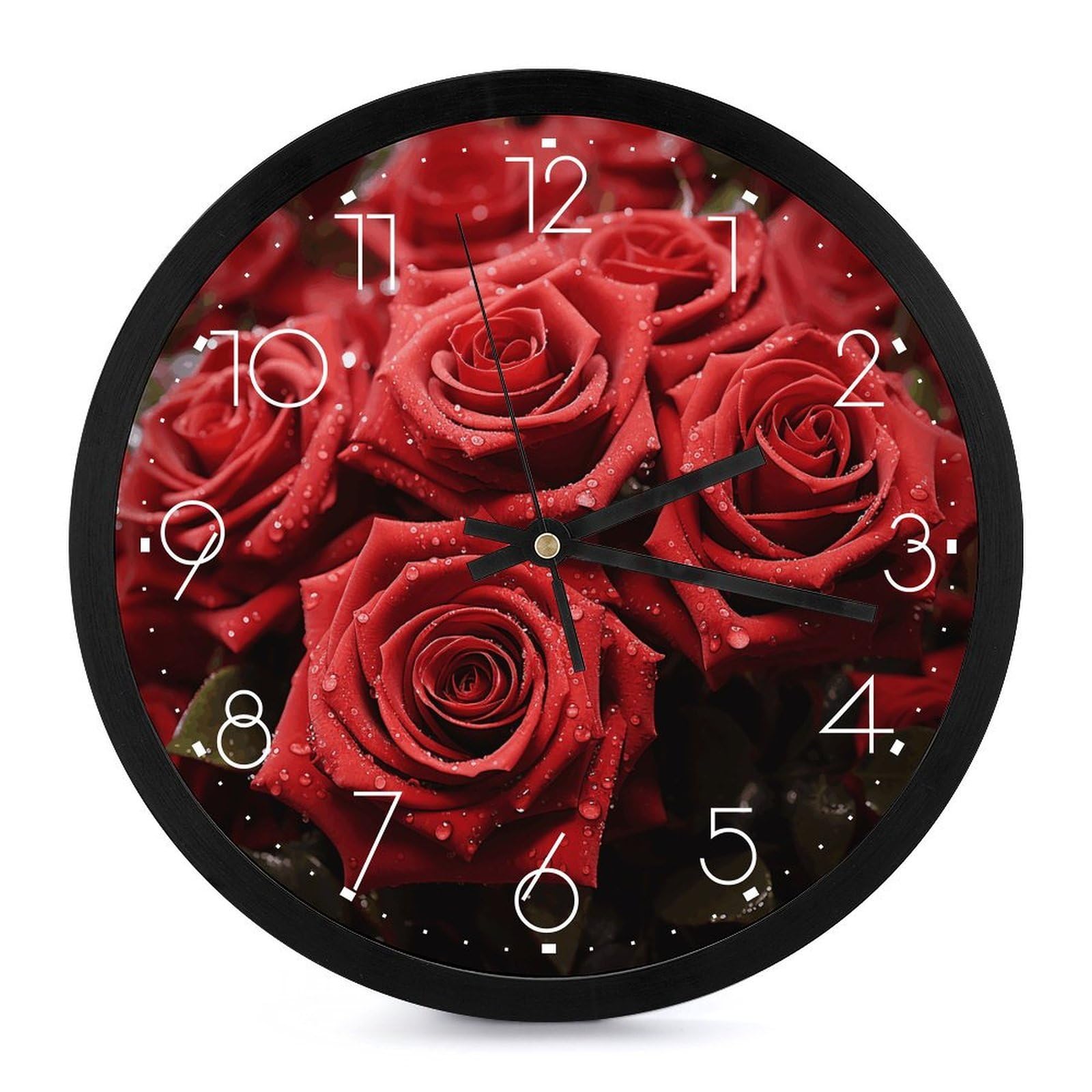 Horloge murale silencieuse rose rouge sans tic-tac pour chambre