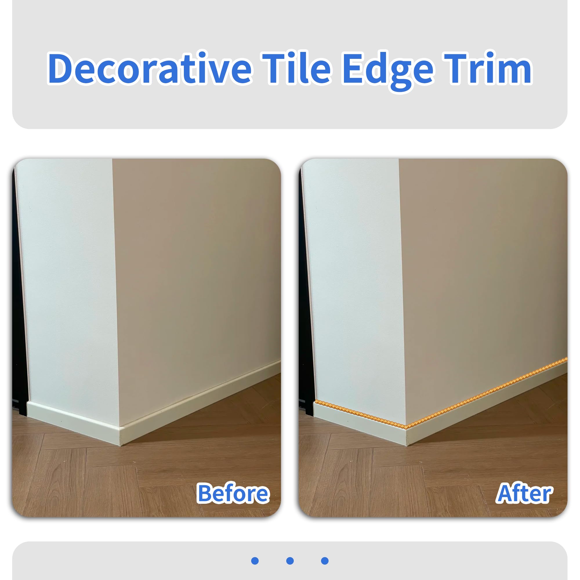5M Bande Décorative Adhésive PVC, Bordure de Papier Peint Carrelage, Décoration pour Cadre de Miroir,Armoire,Meuble,Mur,Plafond Moulure de Finition Décorative Murale(10mm, Doré)