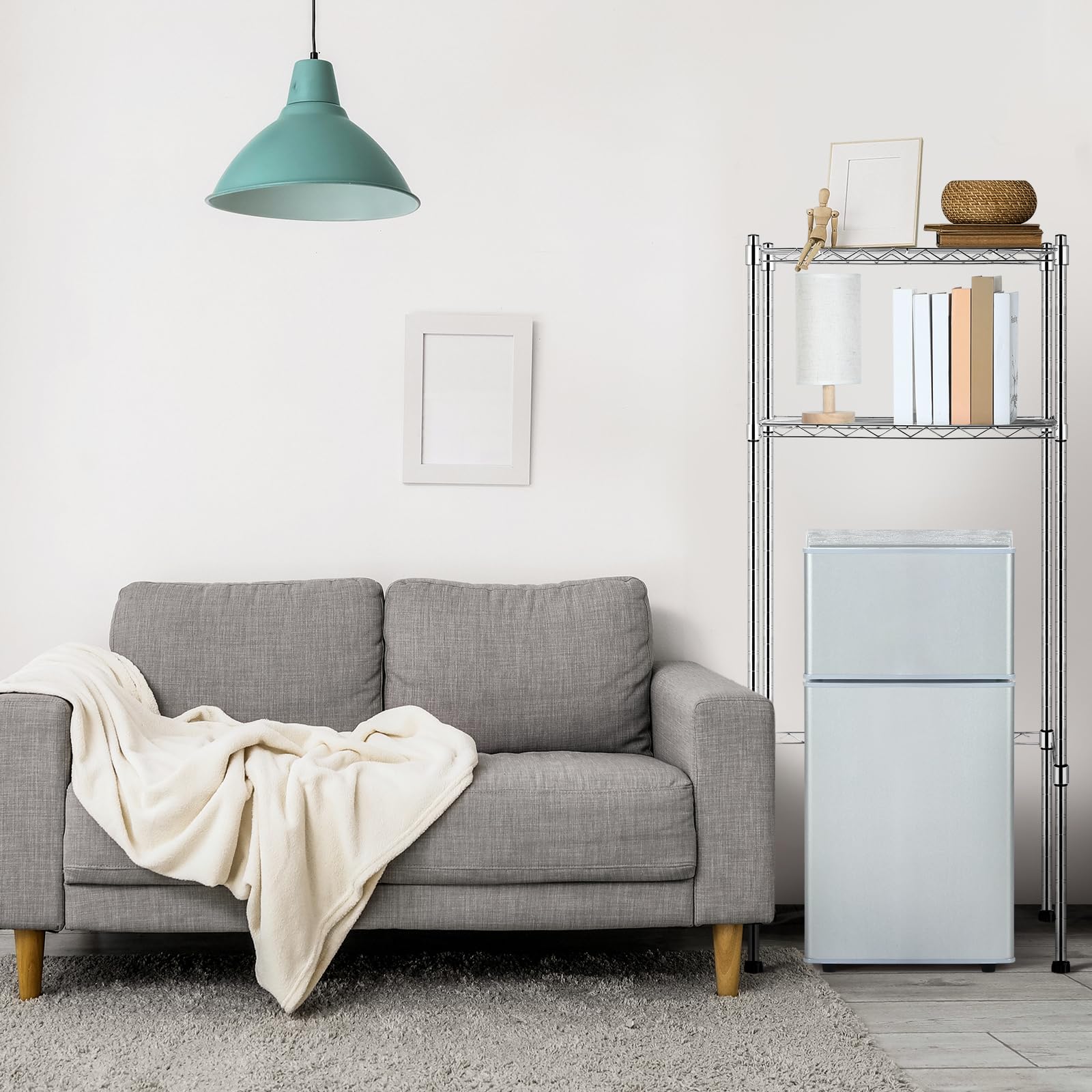 Threehoney Mini estante para nevera de 2 niveles sobre nevera, soporte para microondas y nevera para el colegio, la oficina, el espacio del dormitorio, el ahorro de habitación, 18 pulgadas de