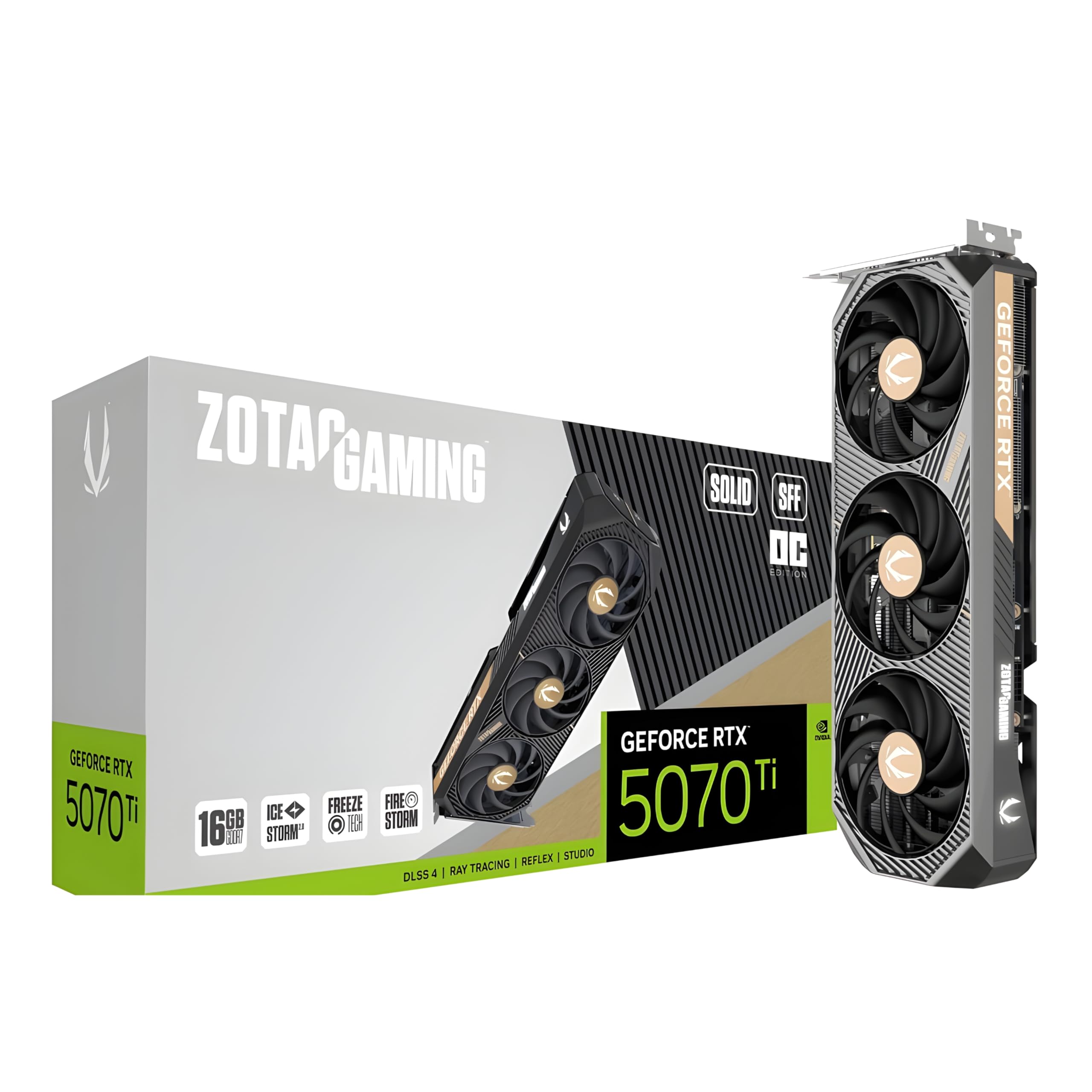 ZOTAC Gaming GeForce RTX 5070 Ti Solid SFF OC, GeForce RTX 5070 Ti, 16 Go, GDDR7, 256 bit, 7680 x 4320 Pixel, PCI Express x16 5.0