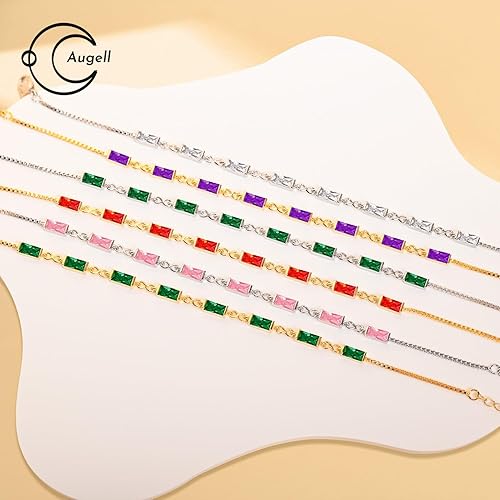 Miniatura 5 de Pulsera de eslabones de oro de 18 quilates para mujer, pulsera de tenis con circonita cúbica 5A, hipoalergénica, plata de ley 925 hipoalergénica,