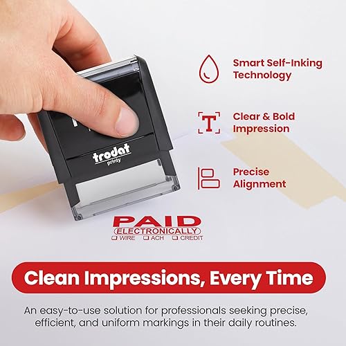 Miniatura 3 de Promot Sello de pago autoentintado - Pagado por oficina, cuentas por pagar por pago electrónico - Sellos de goma para uso minorista, tinta roja,