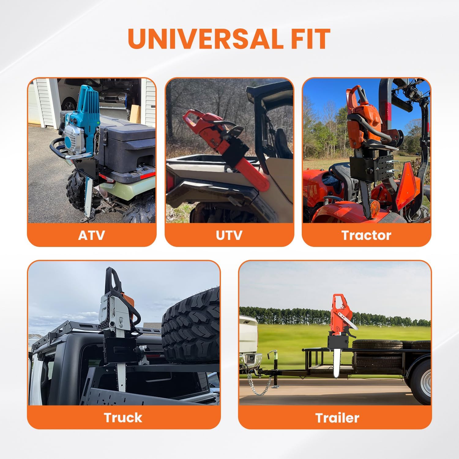 Universal ATV Chainsaw Mount Adjustable Saw Press Carrier Heavy Duty Chainsaw Holder Rack Fit for ATVs UTVs Tractors Trucks with Tubular Racks
