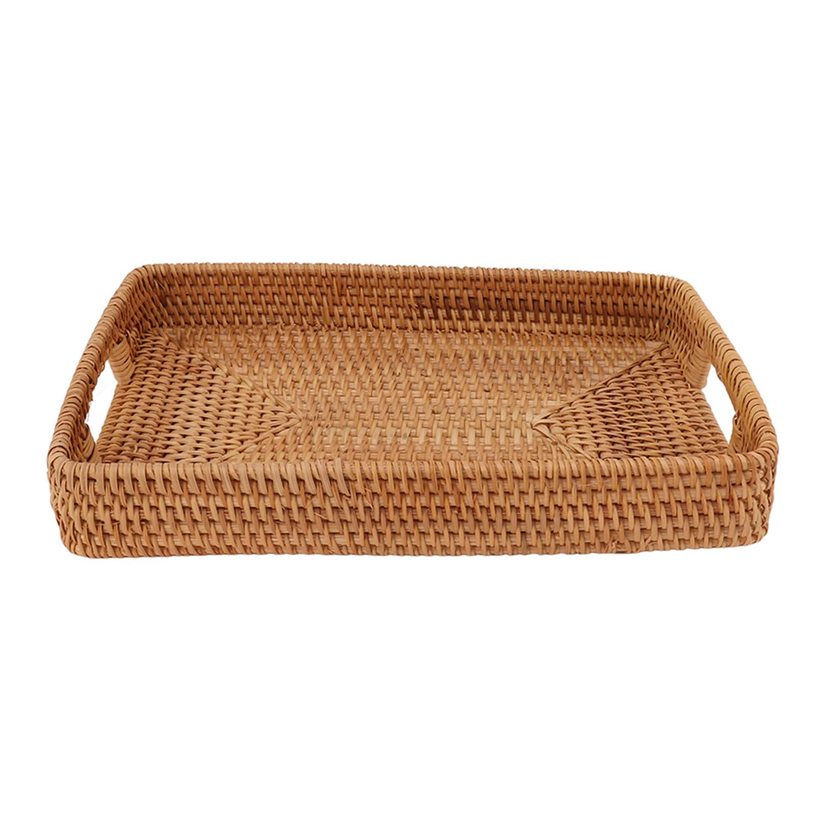 Fabater Bandeja de Ratán para Servir con Asas, Bandeja Decorativa Rectangular de Gran Capacidad para Frutas, Postres, Cocina, Hogar, Plato Tejido Duradero para Entretenimiento, Granja Ecológica (L)