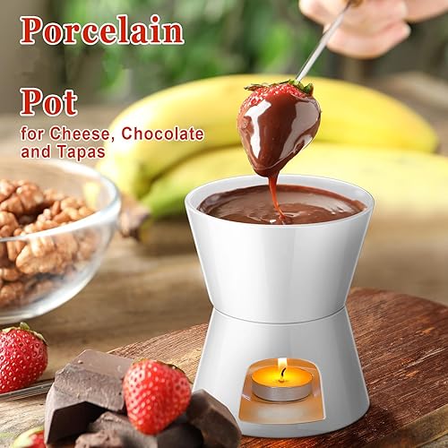 Vista 13 de Nuogo Juego de 4 macetas para fondue con 16 tenedores para queso, chocolate, tapas, mantequilla y caramelo Red/White