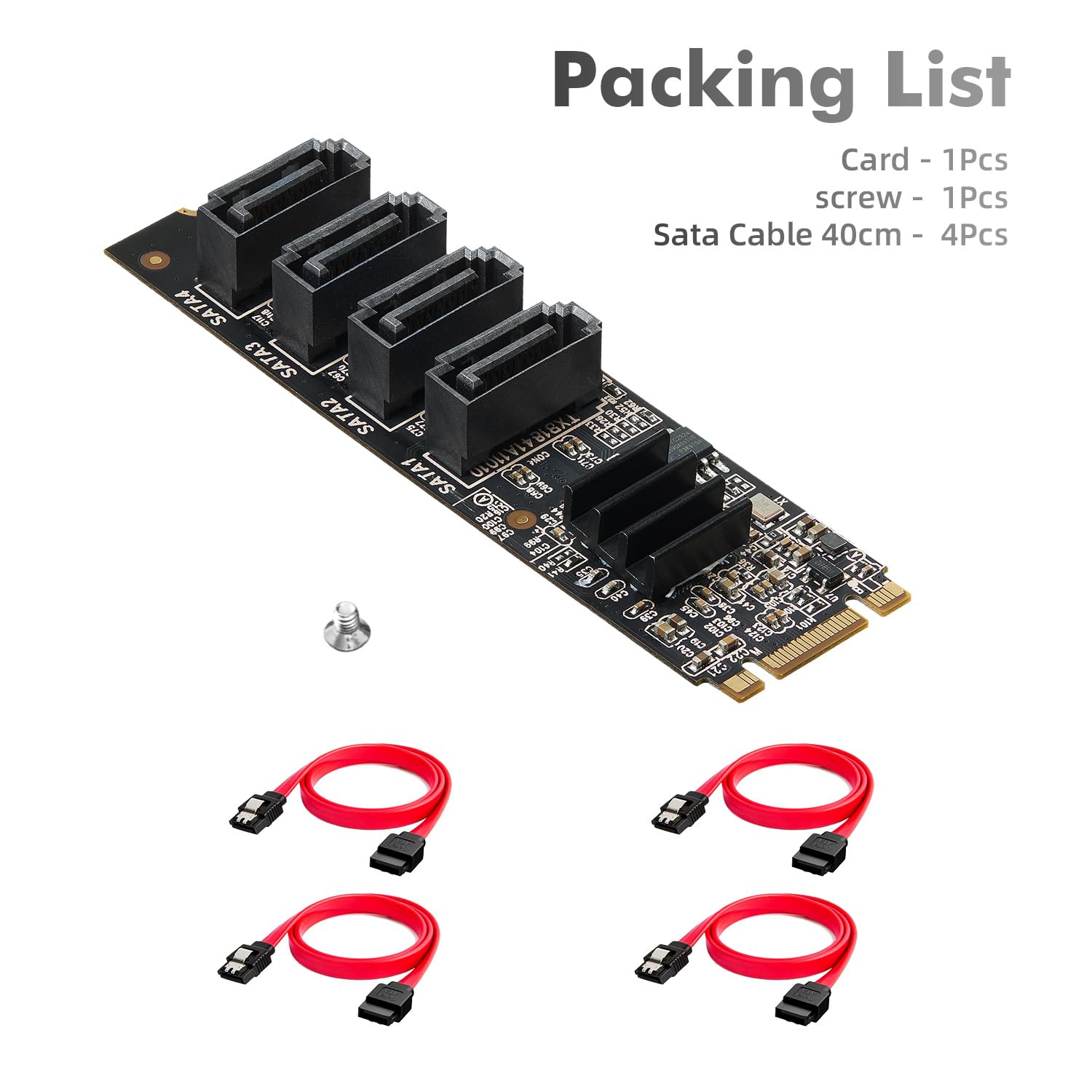 Binardat M.2 a scheda SATA a 4 porte, controller SATA 3.0 da 6 Gbps, include 4 cavi, per Windows 10/11