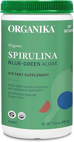 Organika Polvo de espirulina orgánica certificada superalimento probado por terceros suministro prístino vegano 1764oz