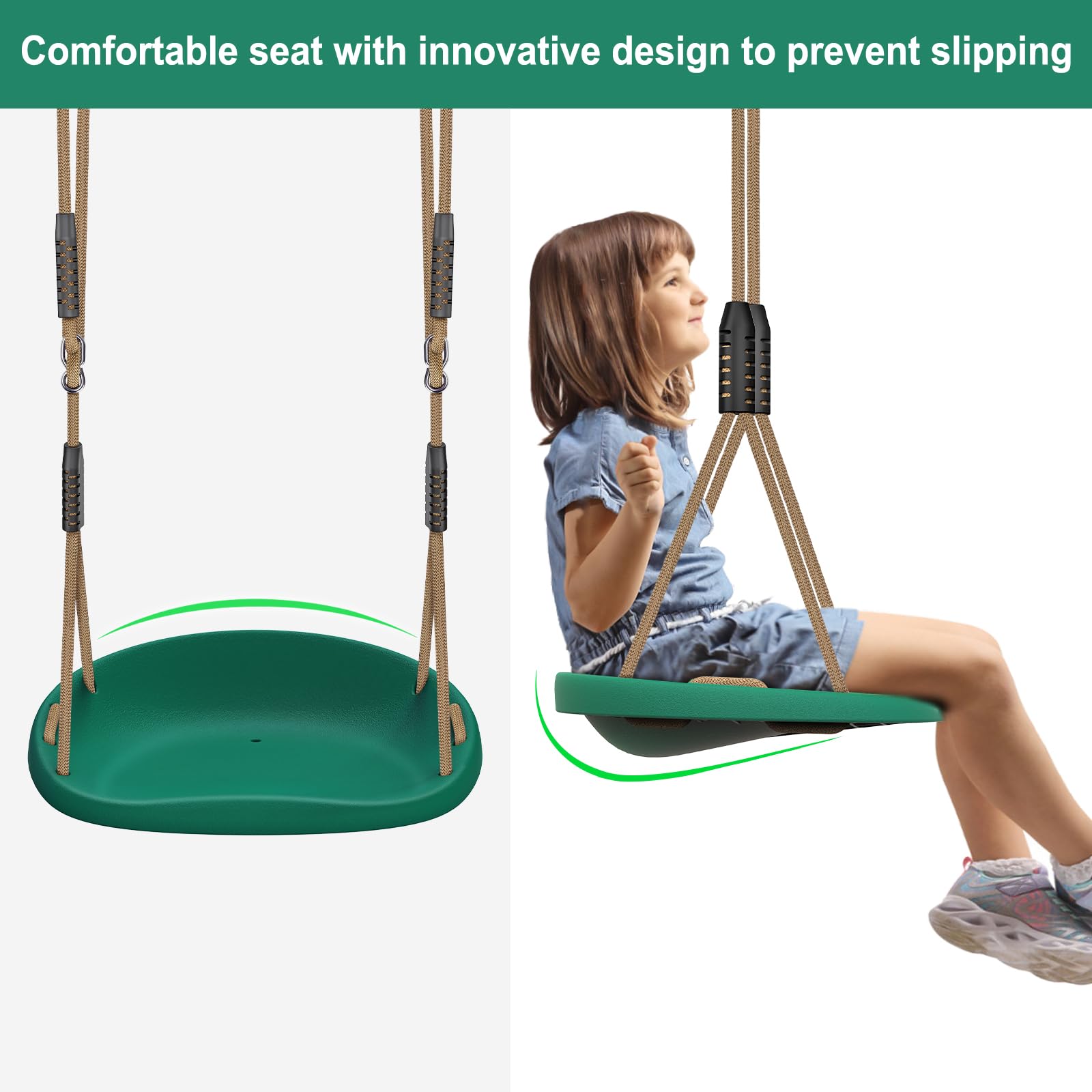 SELEWARE Paquete de 2 Asientos de Columpio de plástico Resistente con Cuerda Ajustable y conexión rápida, Accesorios de Repuesto para niños y Adultos, Columpio de árbol de Patio Trasero para