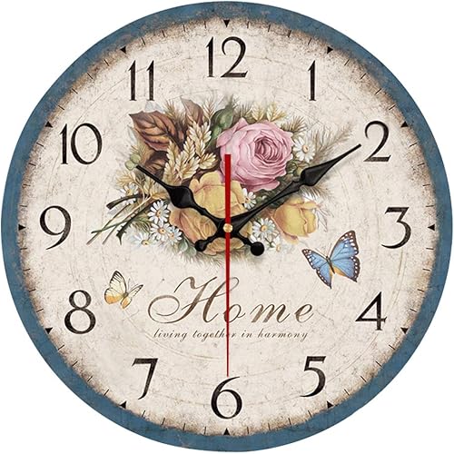 YeYo Reloj de pared de flores de estilo europeo simple sin marco, madera MDF impermeable, decoración artística silenciosa para el hogar, sala de