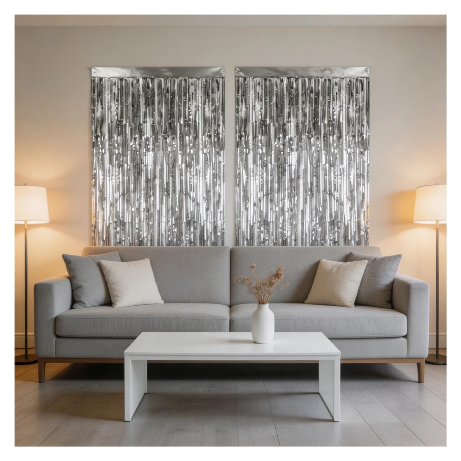 Cortinas con flecos de papel aluminio plateado 20 piezas, cortinas fondo for decoración fiestas, puertas y paredes Para Hogar