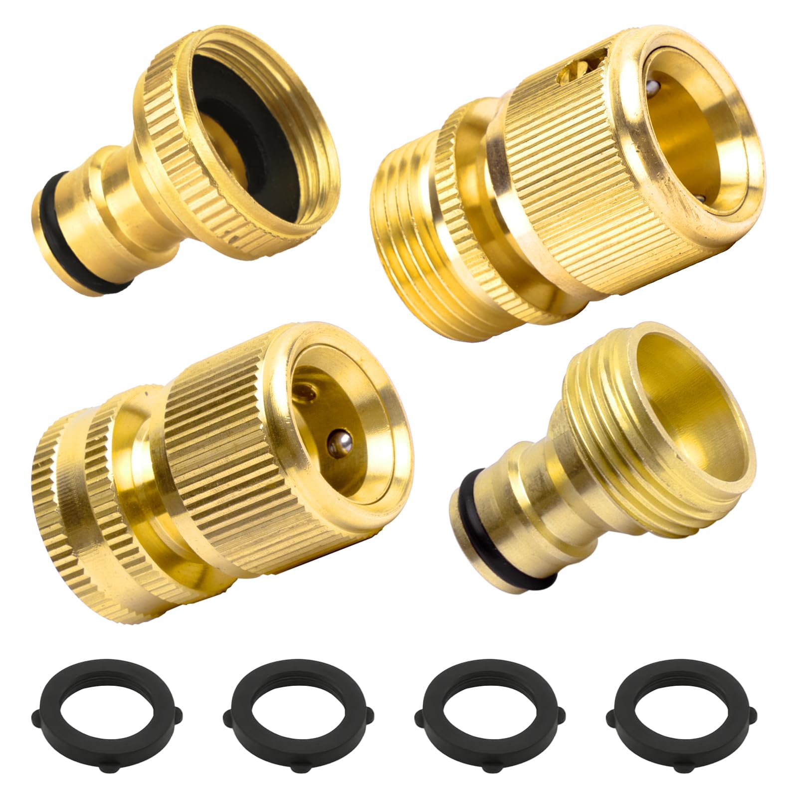 ESTABA Garden Hose Fitting Set, 3/4 Inch Brass Hose Quick End Connector Garden Hose Nozzle Connect & Quick Disconnect Hose Fittings Male and Female (4 pcs)
