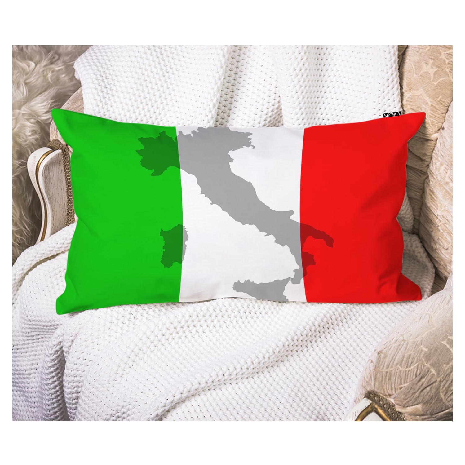 EKOBLA Decorative Cushion Cover Italian Flag Europe Country Red Green White Territory Travel Lumber Pillow Cases for Outdoor Square Couch Chair