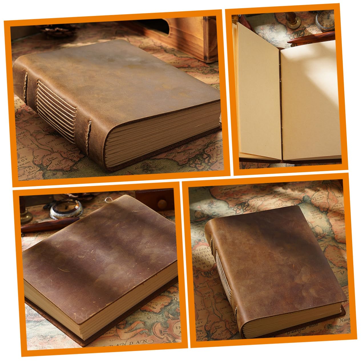 Taccuino Vintage in Pelle Bovina Marrone, Notebook Cartaceo | Pagine Interne Ispessite, Protegge i Fogli, per Studenti e Viaggiatori