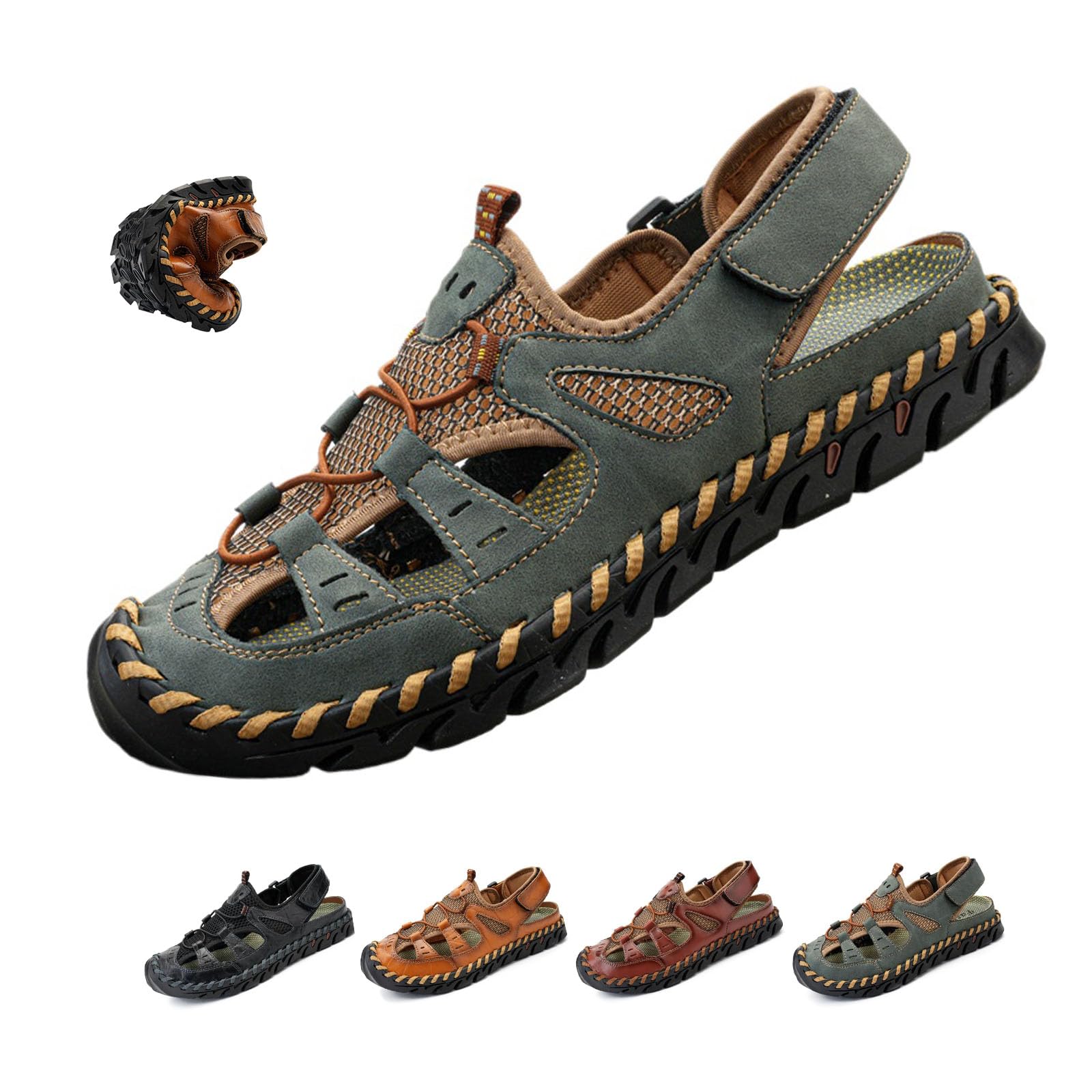 Sandali casual da uomo in pelle, per esterni, spiaggia, estate, punta chiusa, comodi, leggeri, traspiranti, per trekking, campeggio, spiaggia