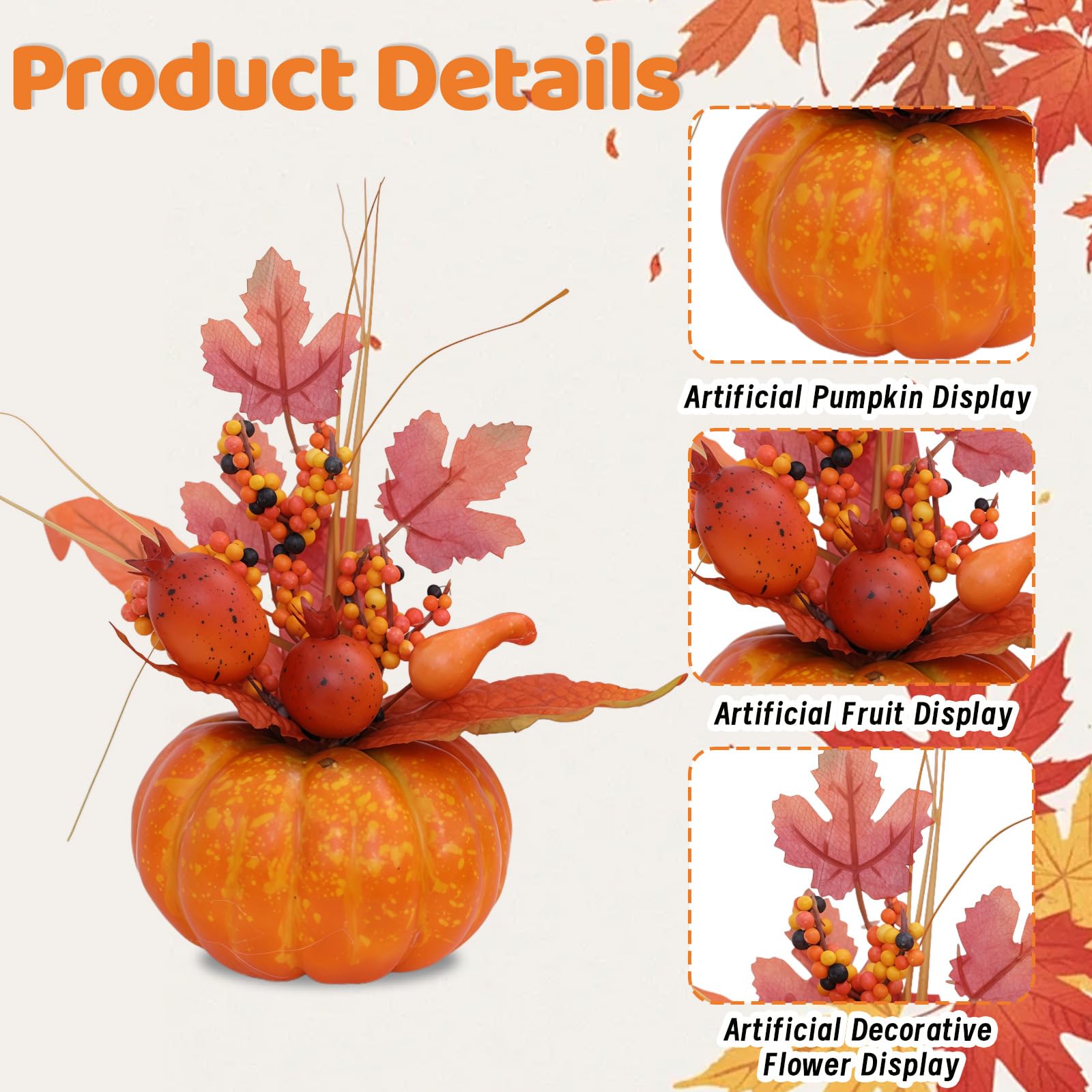 Calabazas decorativas artificiales, resistentes en cálidos tonos otoñales para Halloween, decoración de otoño, grande, de espuma, 20 cm (A)