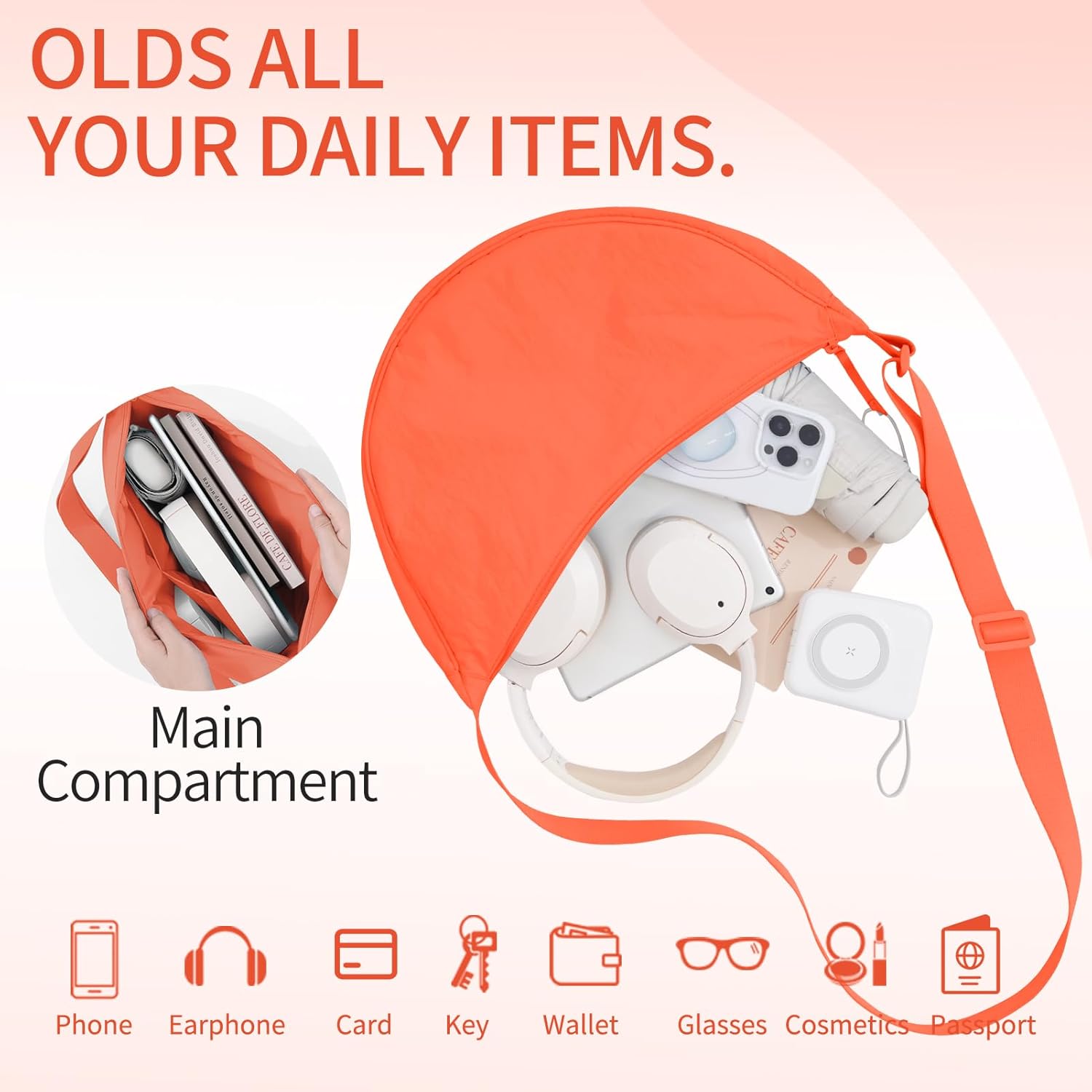 Crescent Crossbody Bag Large,Crossbody Sling Bag with Adjustable Strap Waterproof,Travel Shoulder Bag for Women and Men - Image 5