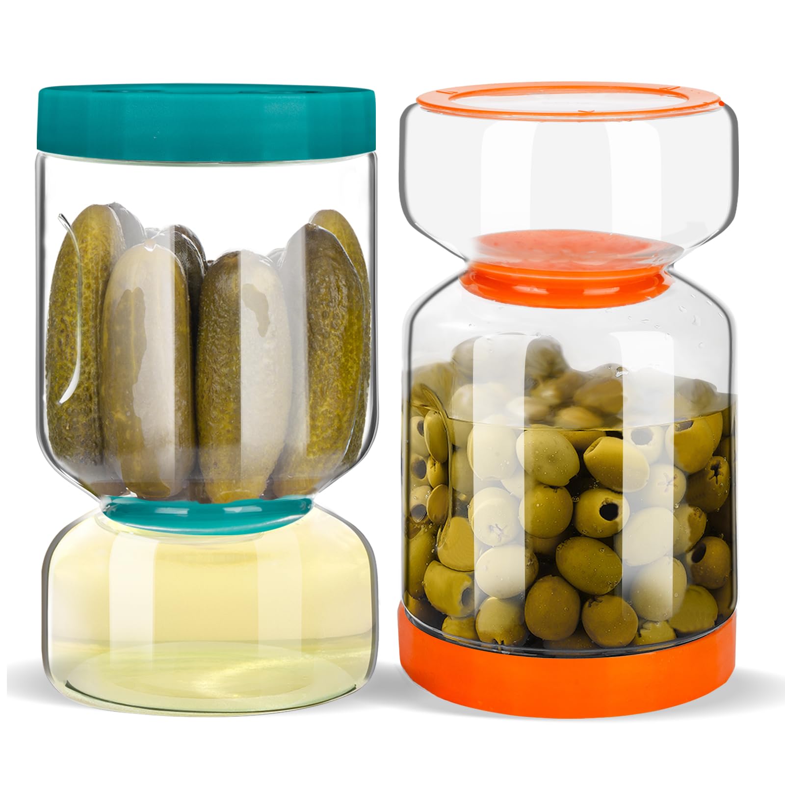 ZENS Pickle Jar with Strainer Flip, 2 Pack 51oz Pickle Container Pickle Juice Separator Hourglass Jar for Olive Keeper, Leakproof Pickle Holder Jars for Pickling Dill Sliced Storage, Gifts for Mom