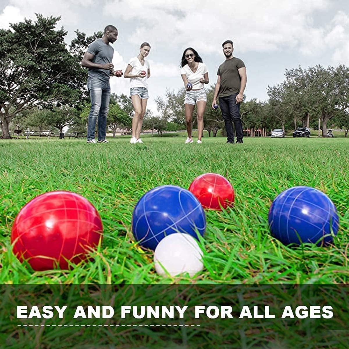 Bocce Ball Set 90mm for Backyard Lawn Beach Outdoor Family Bocci Yard Game for Kids, Set of 8 Polyresin Bochie Balls, 1 Pallino, Carrying Bag, Measuring Rope (Red and Blue, 2-8 Players) : Sports & Outdoors