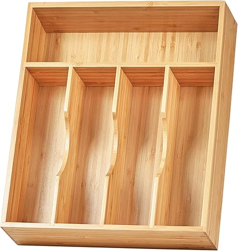 Umilife Organizador de cajones de cocina de bambú, soporte de bandeja de cubiertos de 11 pulgadas con separadores ranurados, organizador de madera disponible en Yaxa Guatemala