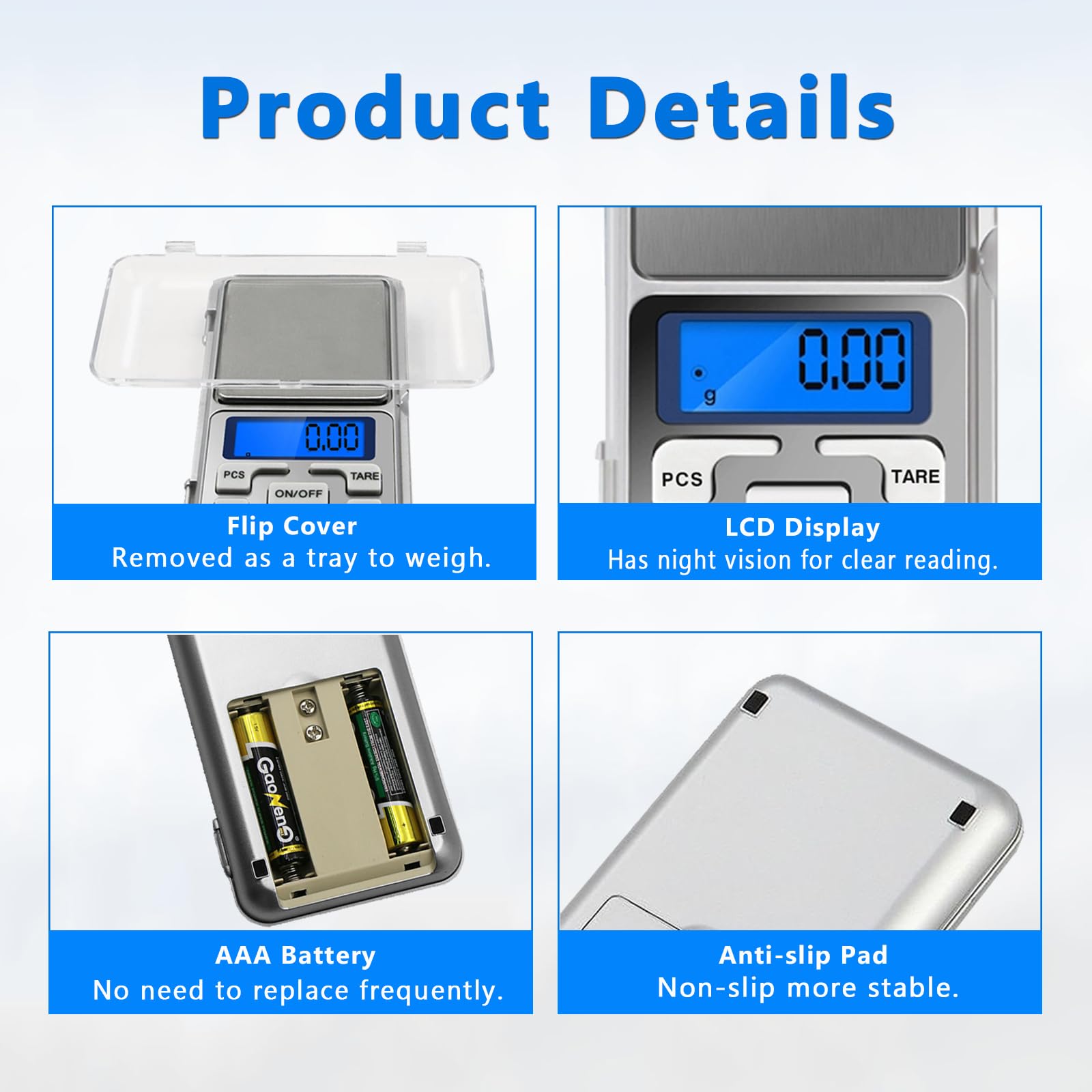 Alta Precisione Mini Elettronica Digitale Pocket Bilancia Gioielli Bilancia Bilancia Portatile 500g/0.01g Funzione di Conteggio LCD Blu g/tl/oz/ct