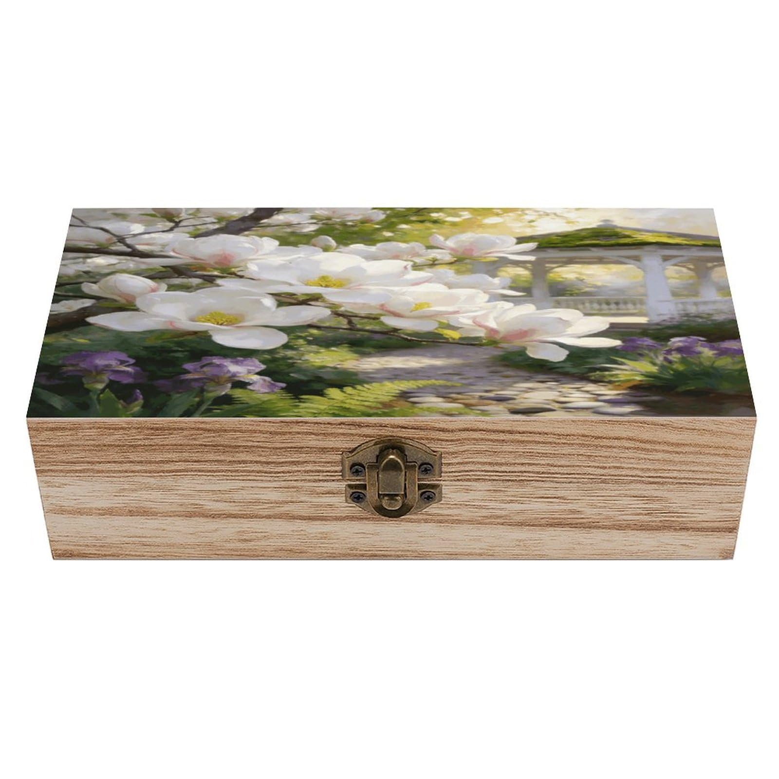 asbwuo Magnolia Mornings Wood Keepsake Box Wooden Box with Hinged Lid