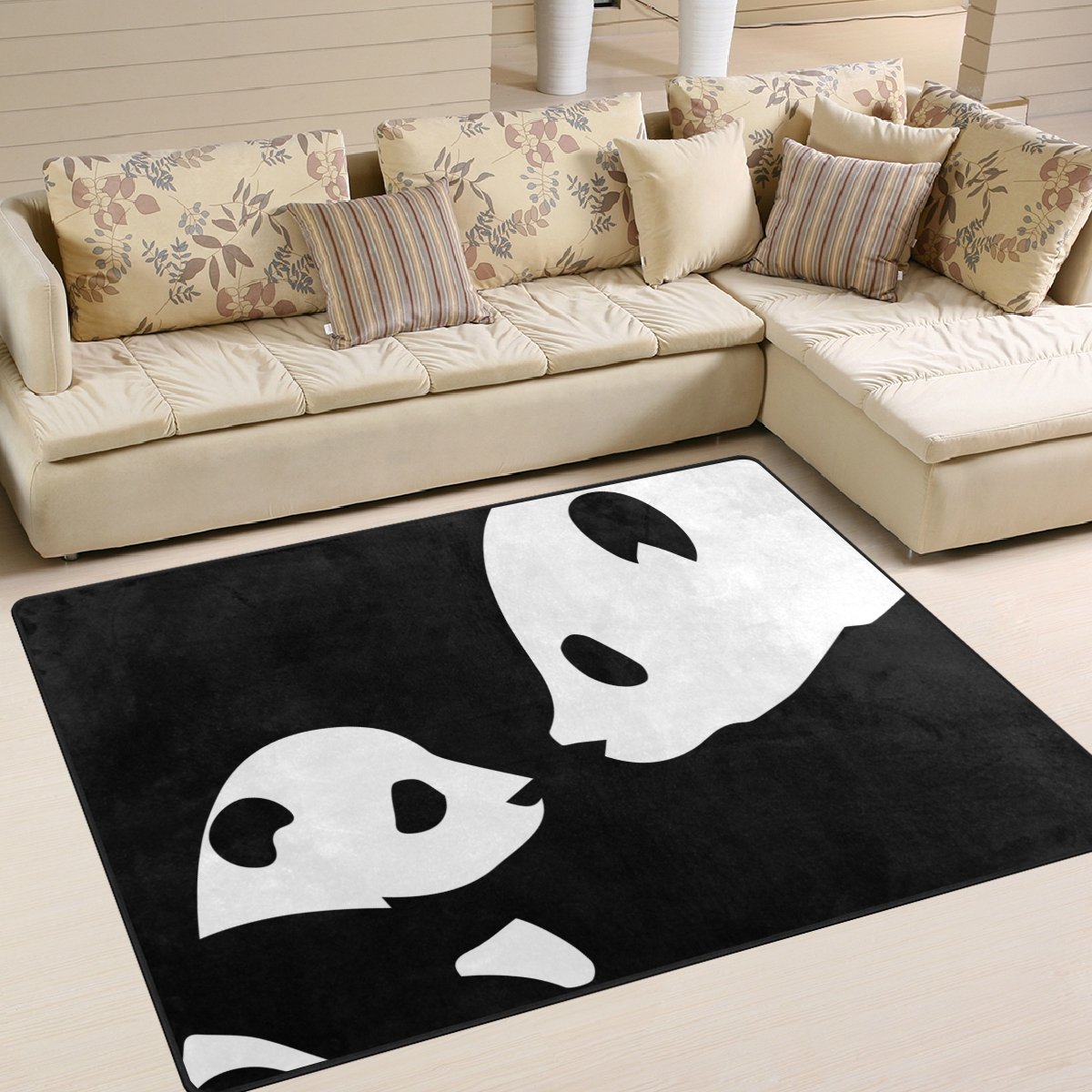 Use7 Multicolor Cute Panda Black Area Rug Rugs For Living Room Bedroom 160Cm X 122Cm(5.3 X 4 Feet)