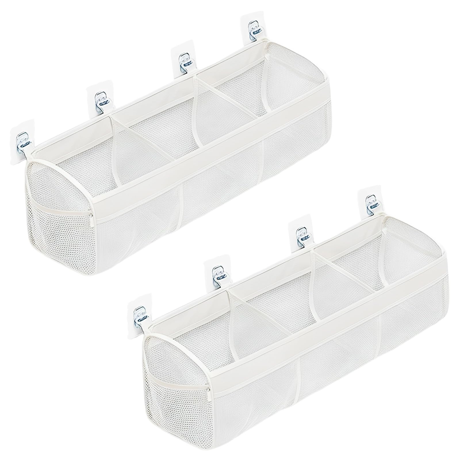 2 Stk. Badspielzeug Organizer, Wandhalterung für Badewanne mit großem Fassungsvermögen, Mesh Aufbewahrungsbeutel mit mehreren Fächern, schnelltrocknendes Polyester, weiß, 63 x 16 x 20 cm